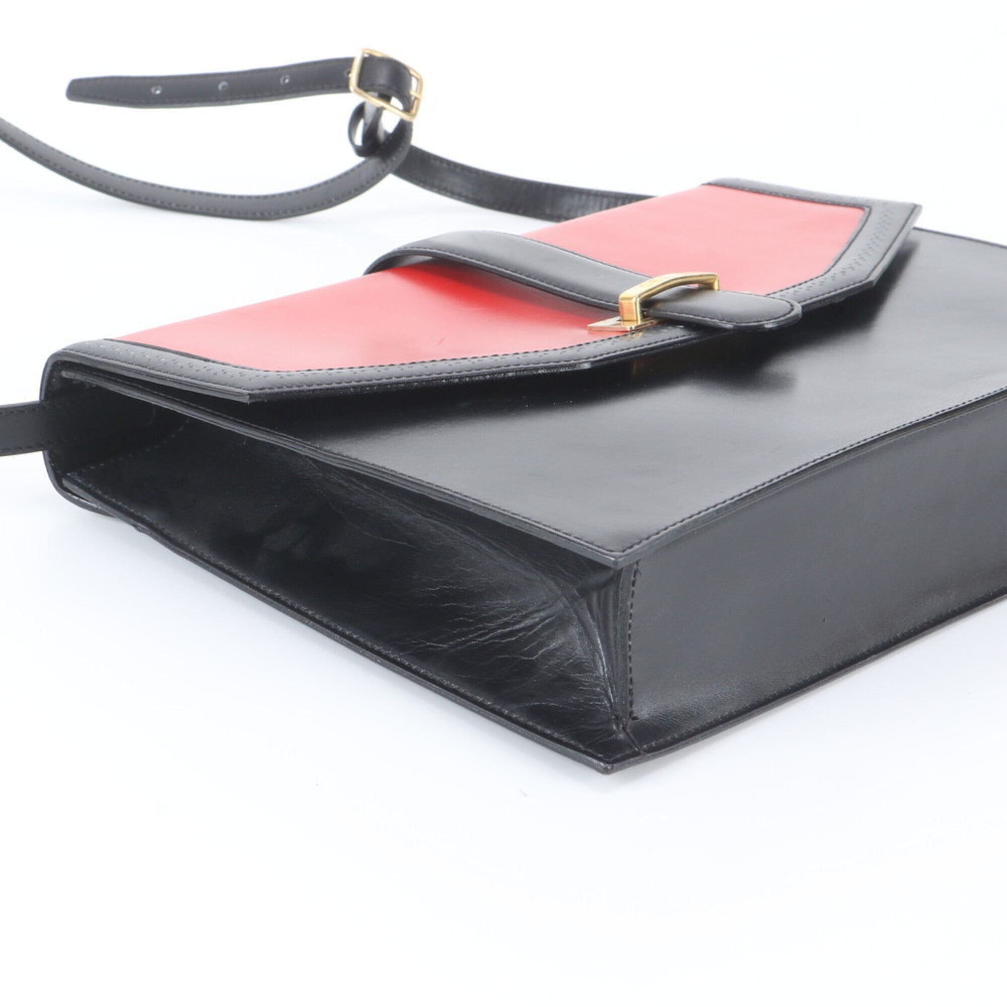 Celine Black Red Color Leather Shoulder Bag (Pre-Owned)