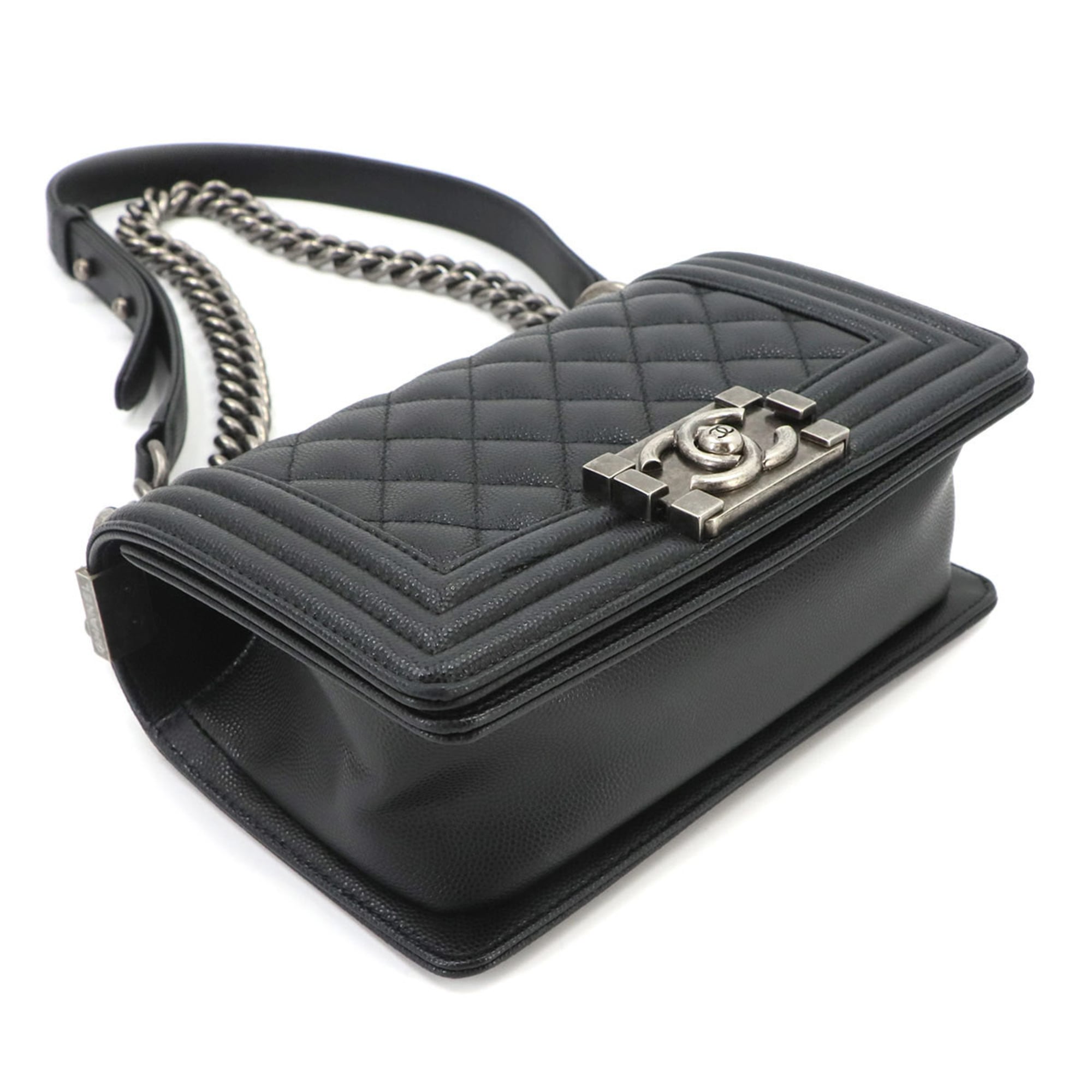 Chanel Black Grained Calfskin Handbag Shoulder Bag (Pre-Owned)