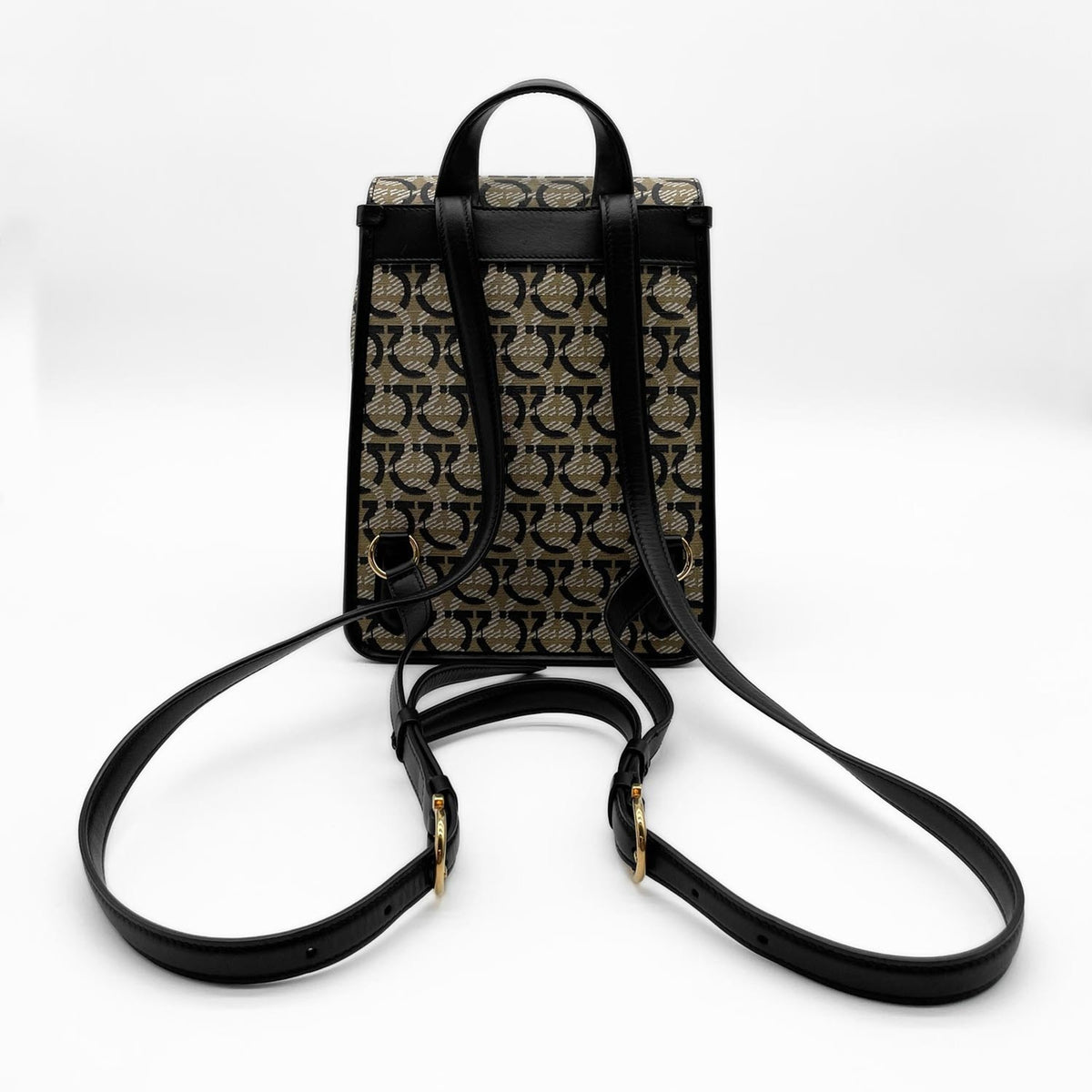 Salvatore Ferragamo Beige Black Pvc Leather Backpack (Pre-Owned)