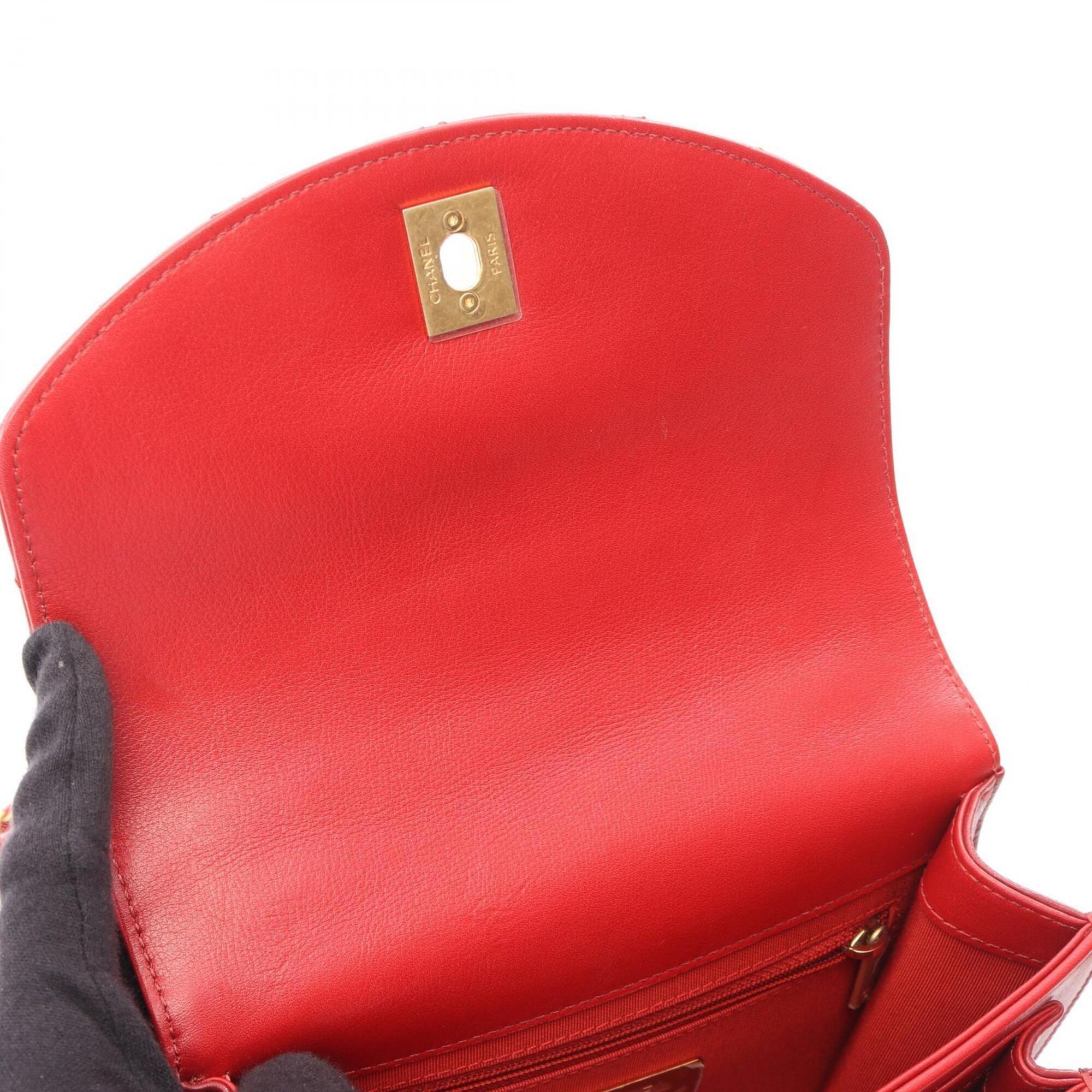 Chanel Red Color Leather Grained Calfskin Handbag Shoulder Bag (Pre-Owned)