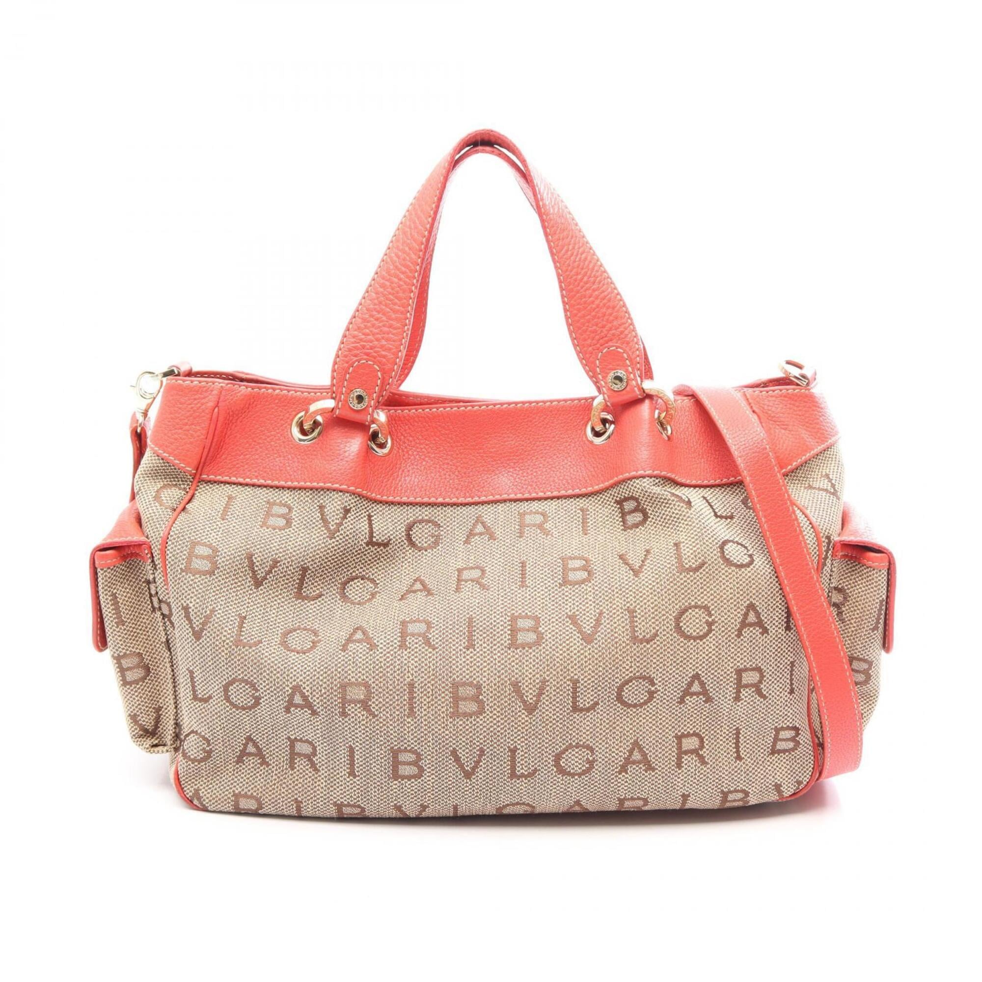 Bvlgari Beige Pink Canvas Leather Handbag (Pre-Owned)