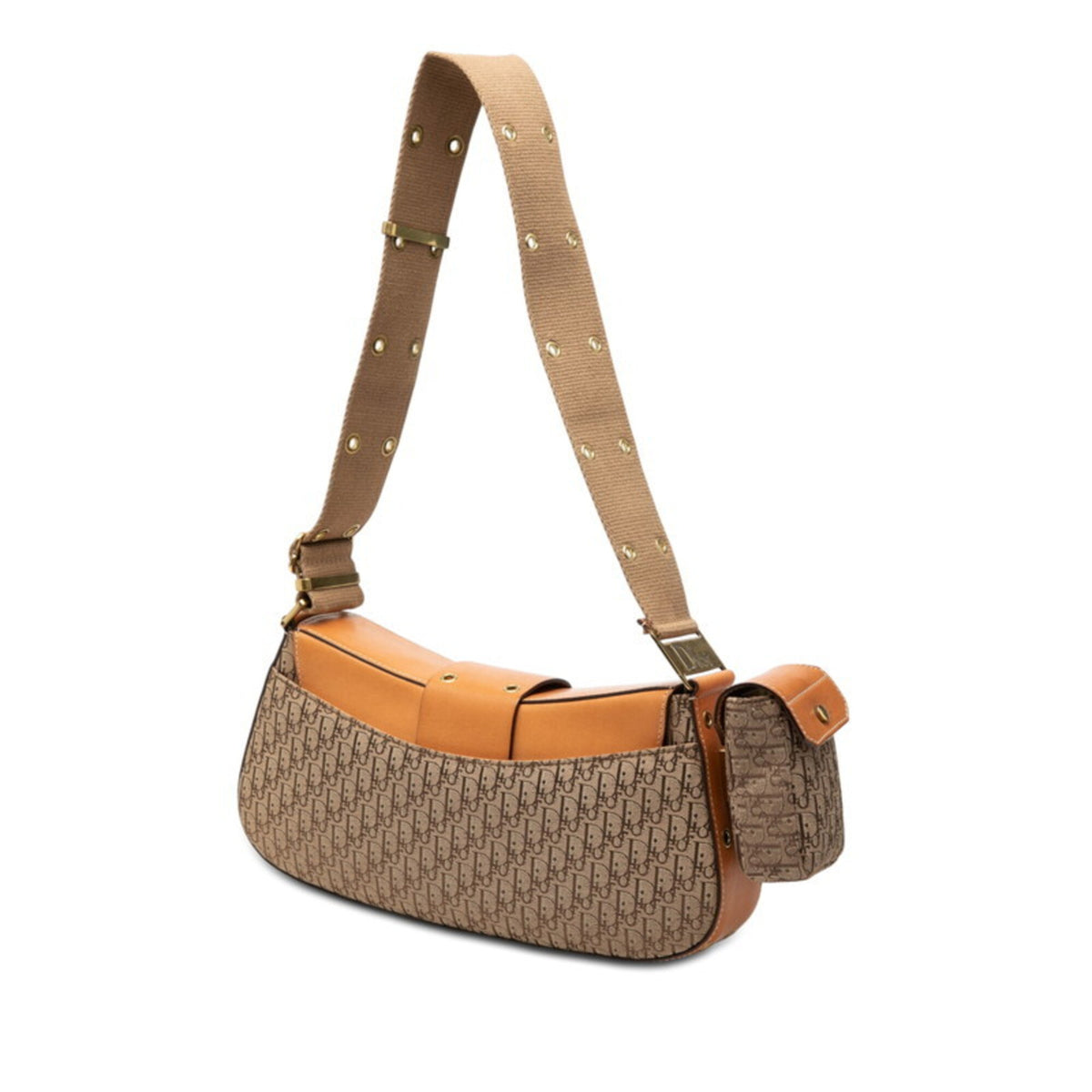 Christian Dior Trotter Brown Canvas Leather Shoulder Bag (Pre-Owned)