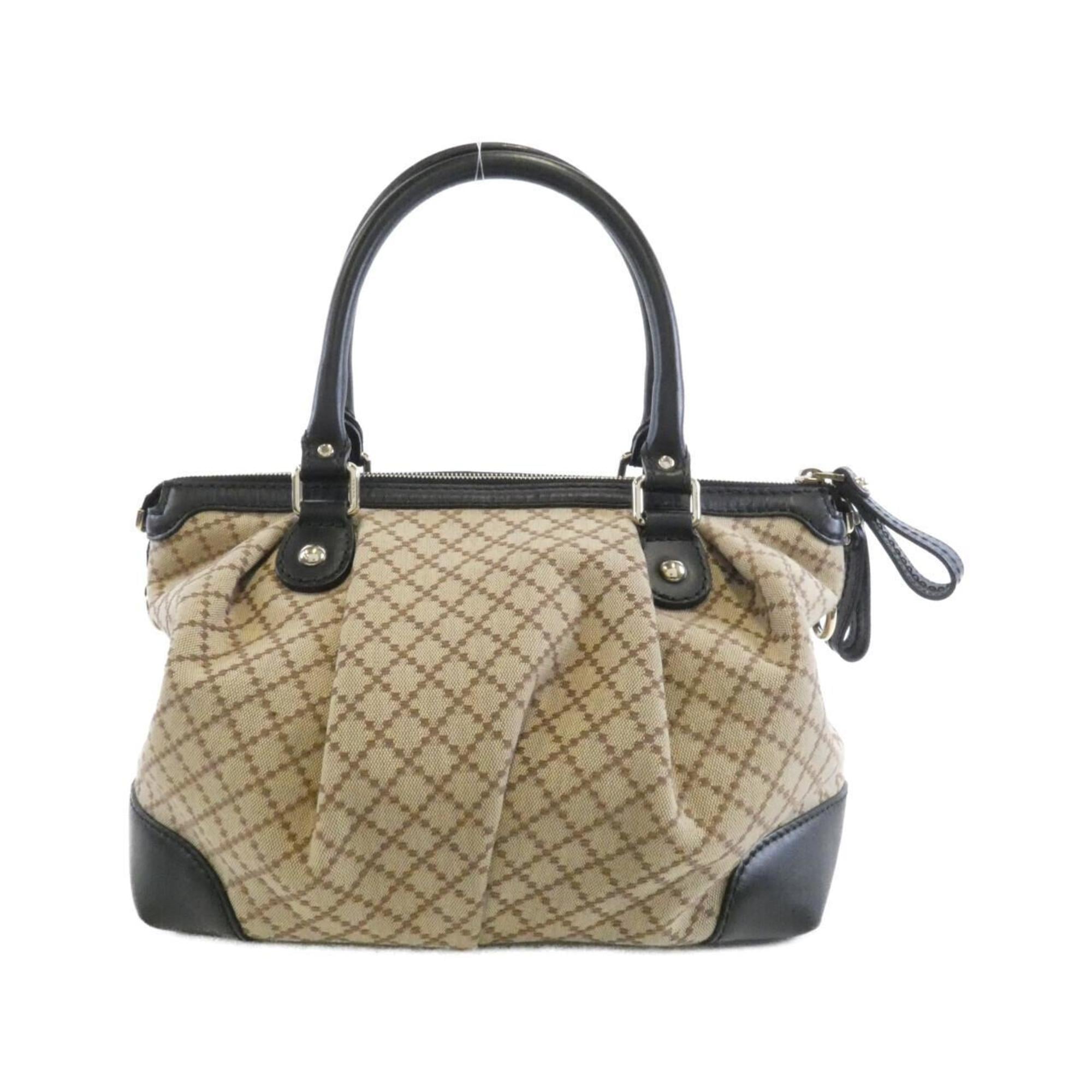 Gucci Beige Canvas Leather Handbag Shoulder Bag (Pre-Owned)