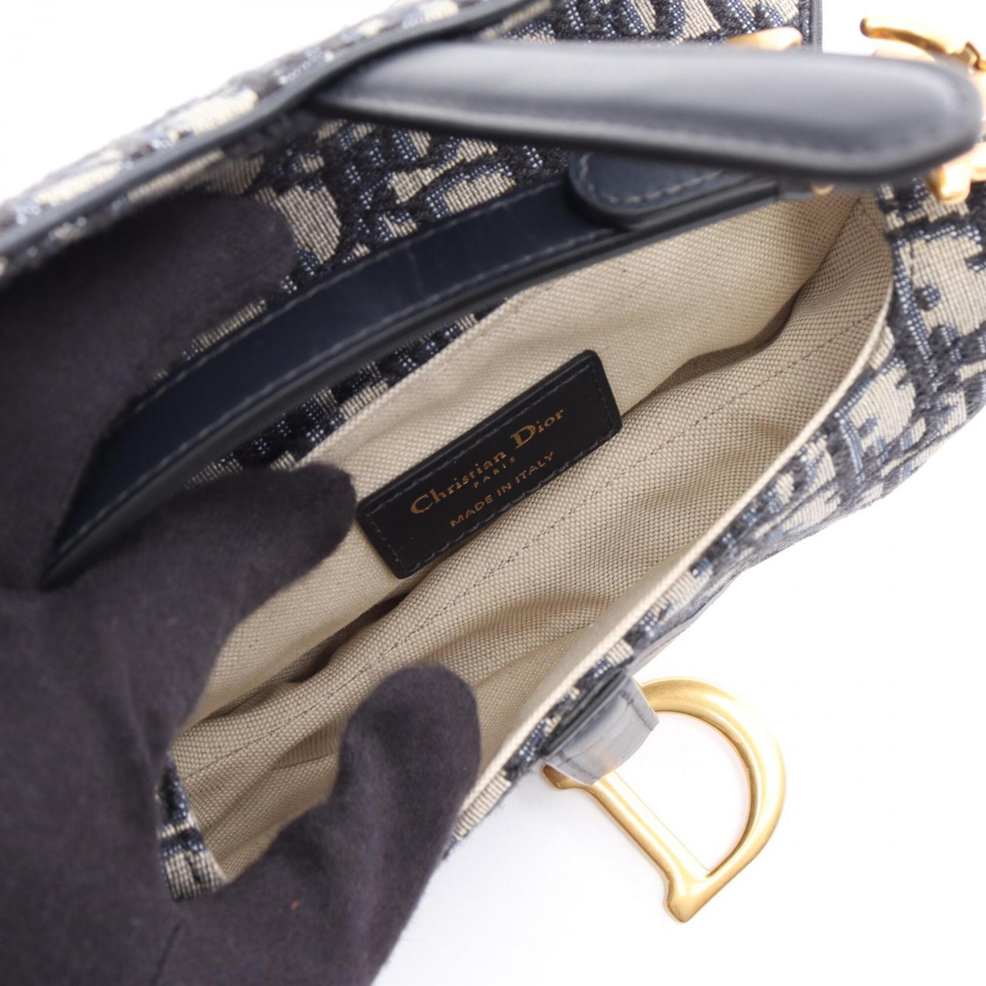 Christian Dior Beige Navy Canvas Leather Handbag Saddle Bag (Pre-Owned)