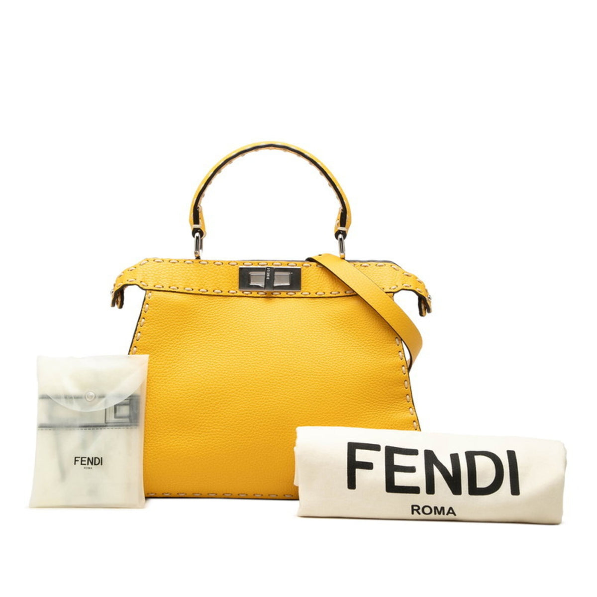 Fendi Peekaboo Yellow Handbag Shoulder Bag (Pre-Owned)