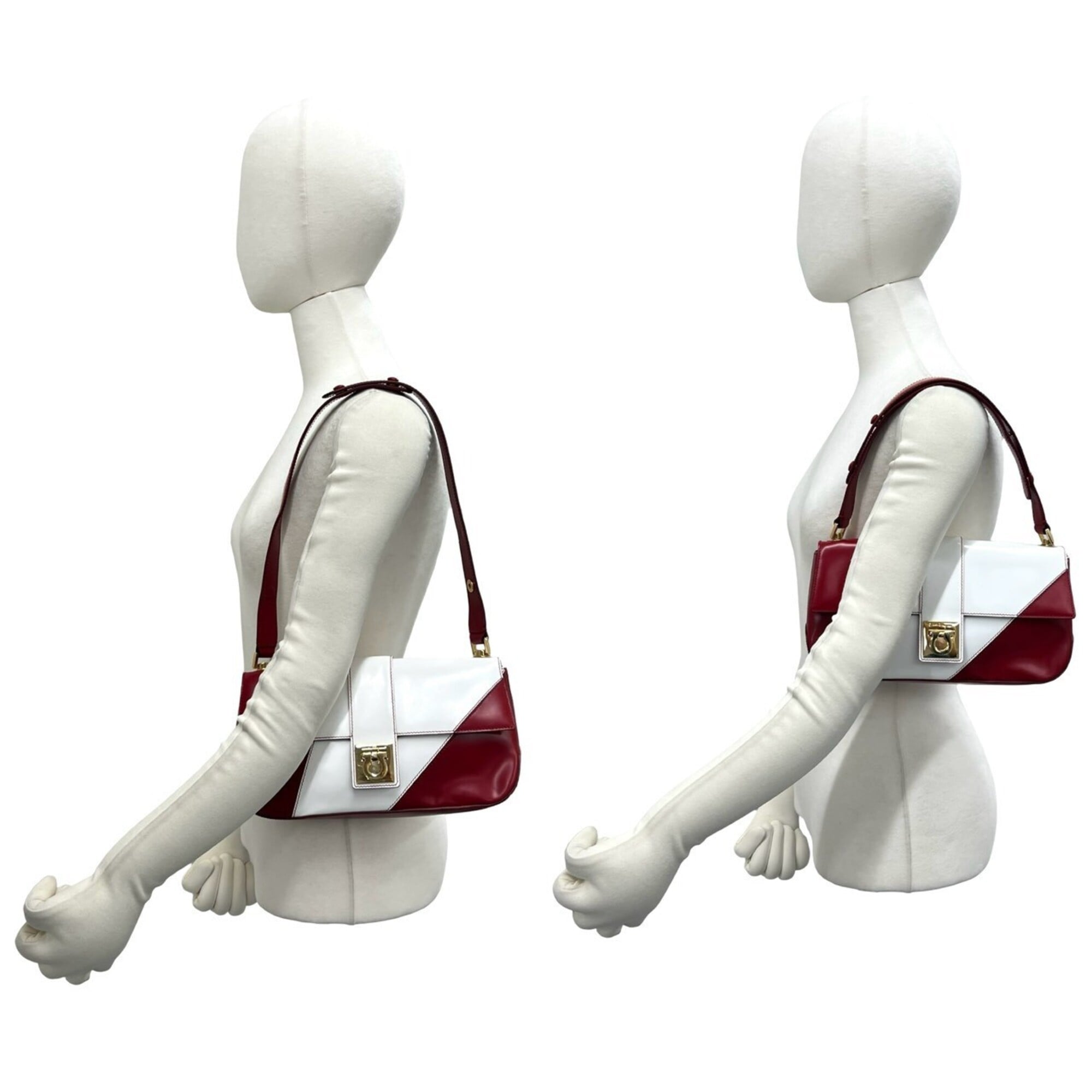 Salvatore Ferragamo Red Color White Leather Shoulder Bag (Pre-Owned)