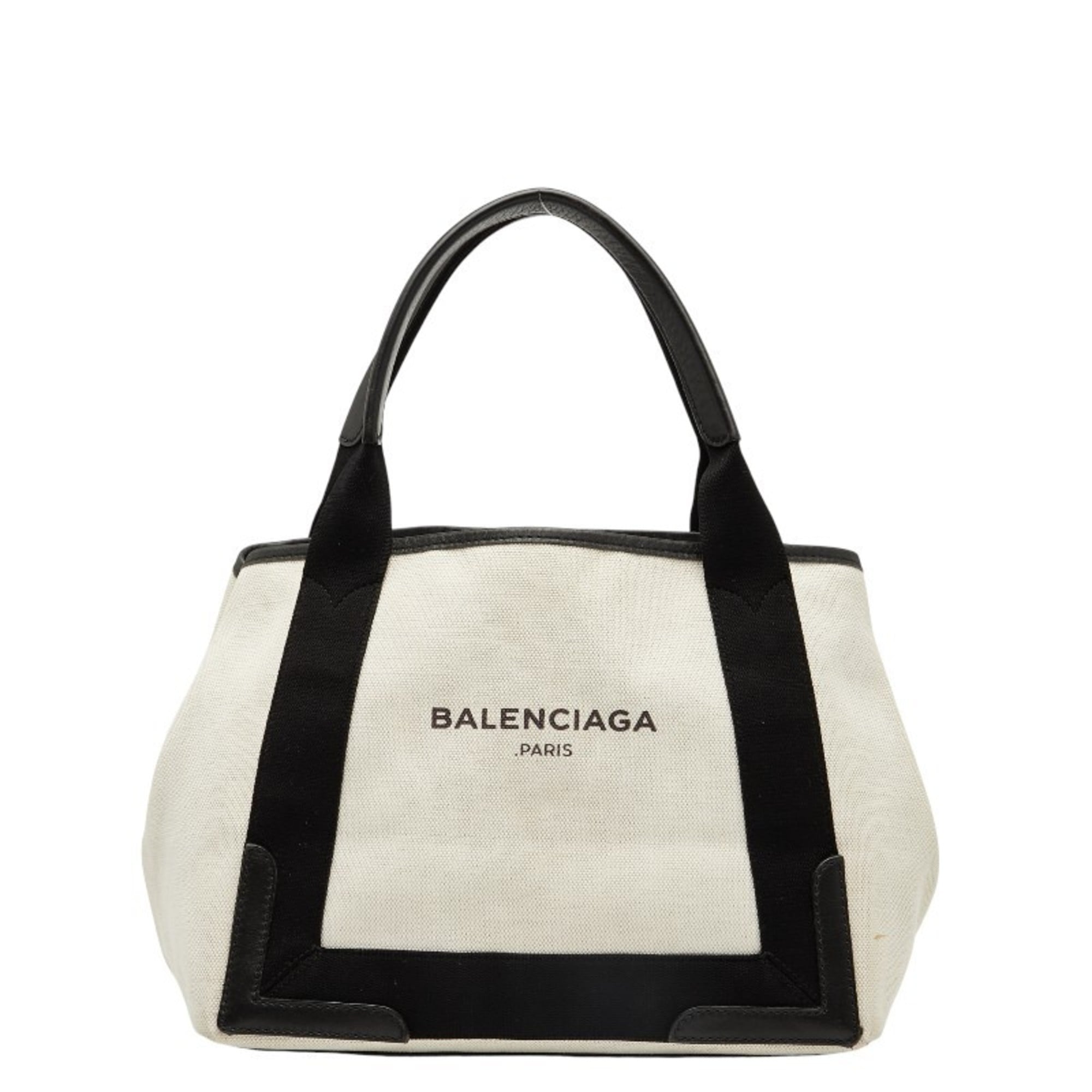Balenciaga Beige Black Canvas Leather Handbag (Pre-Owned)