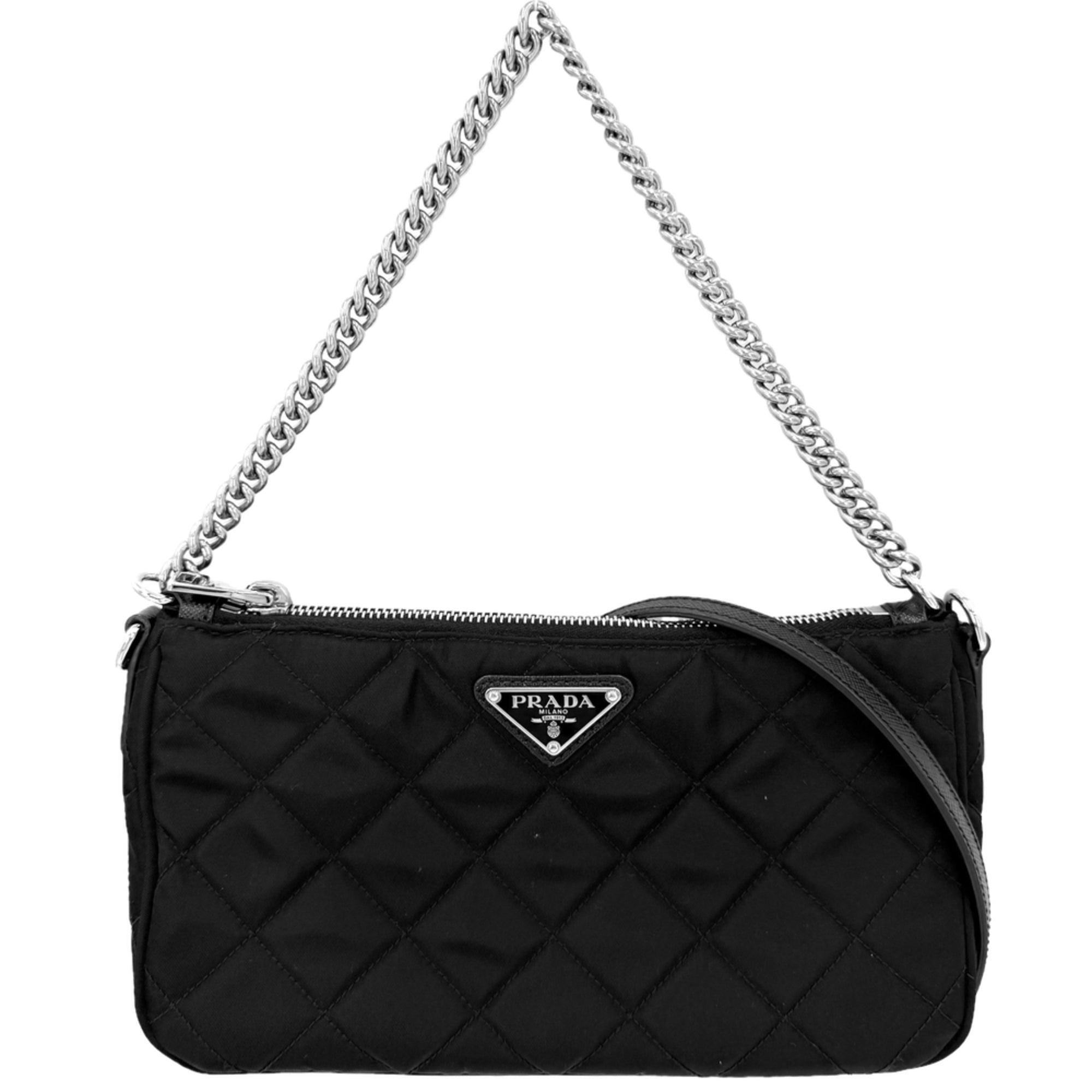 Prada Black Nylon Leather Handbag Shoulder Bag (Pre-Owned)