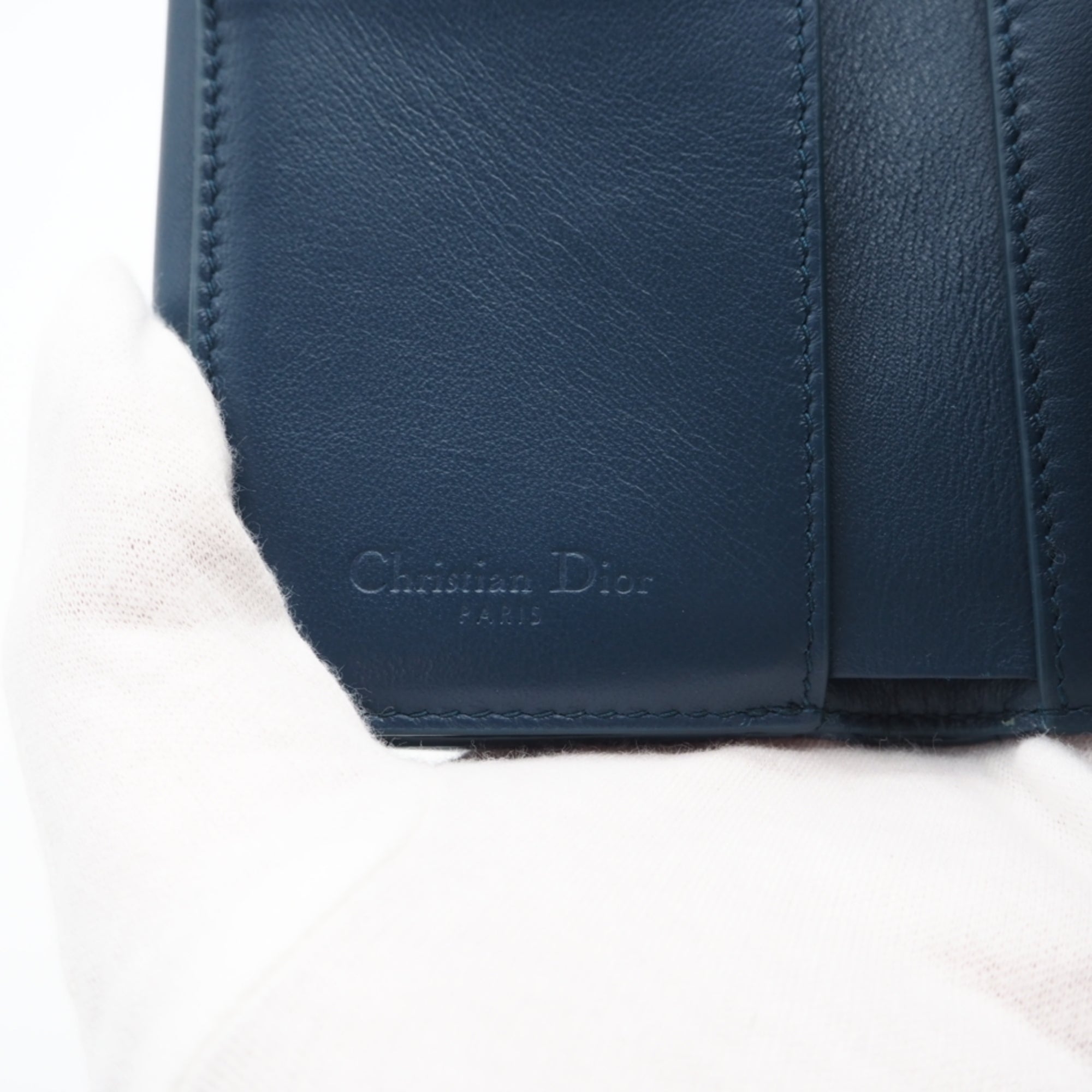 Christian Dior Lady Dior Blue Patent Leather Wallet (Tri-Fold) (Pre-Owned)