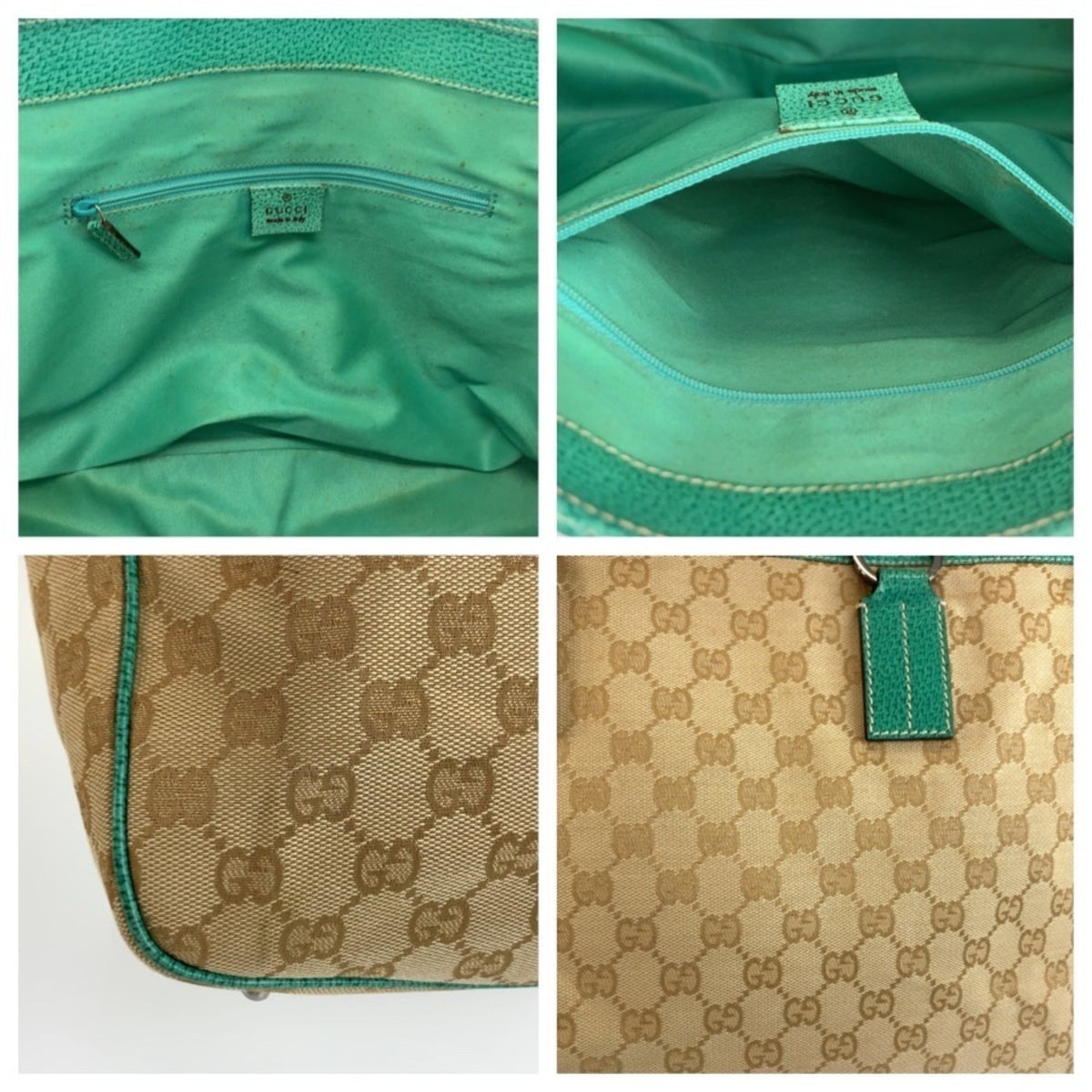 Gucci Gg Canvas Beige Green Gg Canvas Shoulder Bag Tote Bag (Pre-Owned)