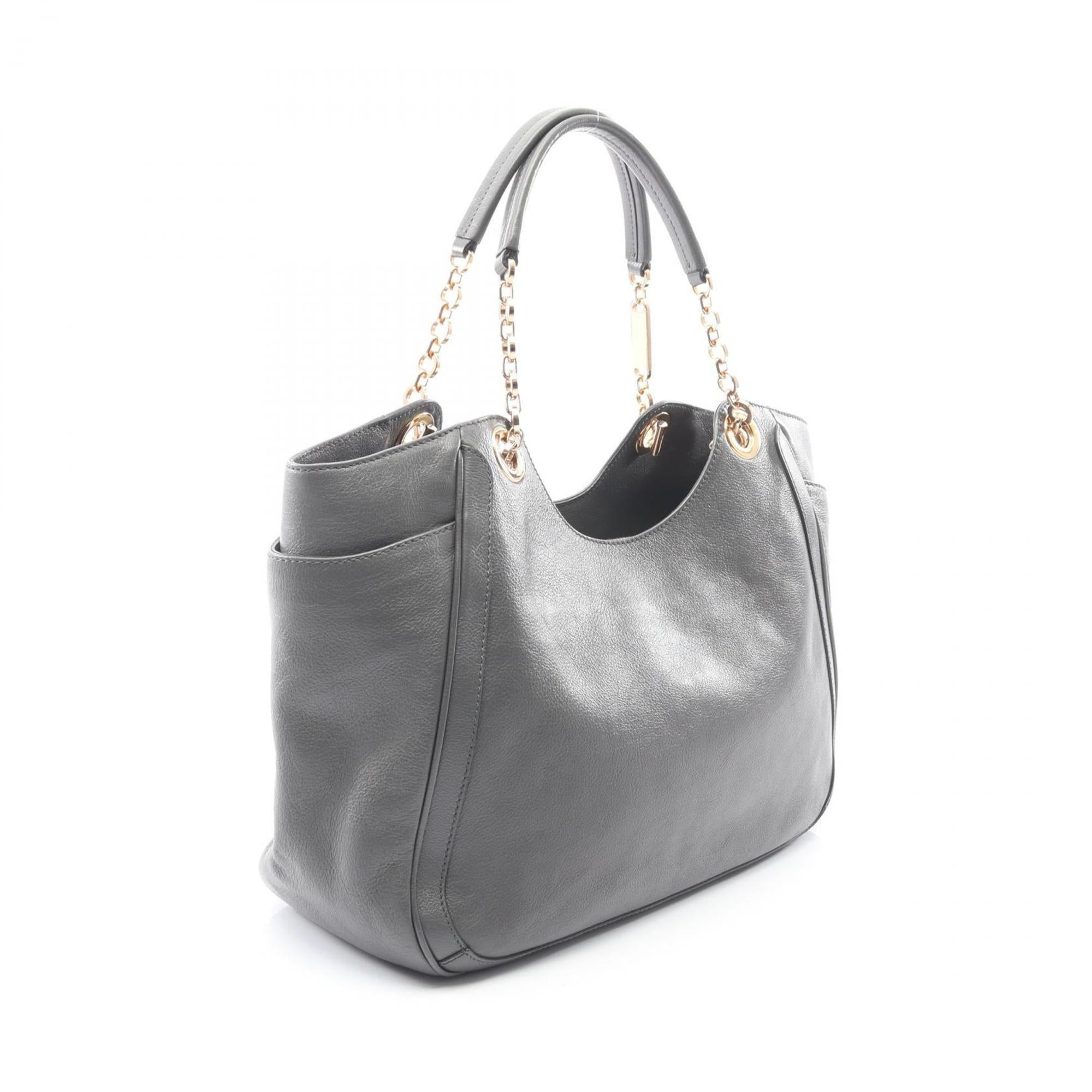 Salvatore Ferragamo Gray Leather Handbag Tote Bag (Pre-Owned)