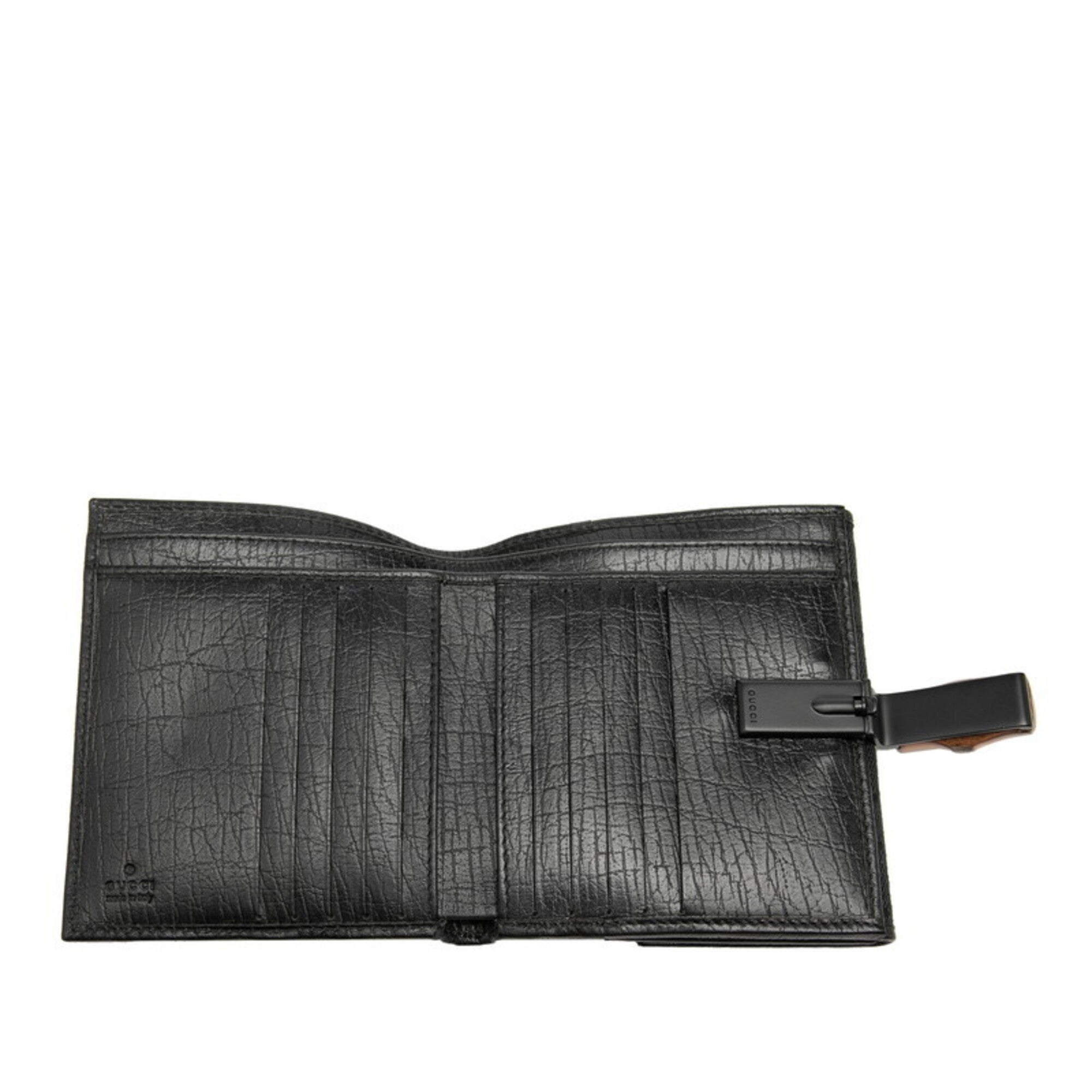 Gucci Bamboo Black Gg Canvas Leather Wallet (Bi-Fold) (Pre-Owned)