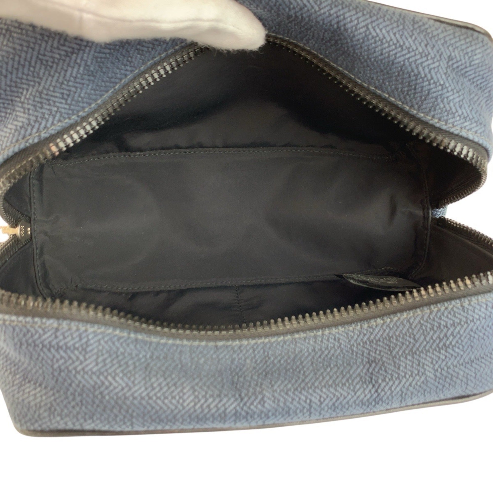 Hermes Black Navy Toile Chevron Clutch Bag Handbag Pouch (Pre-Owned)