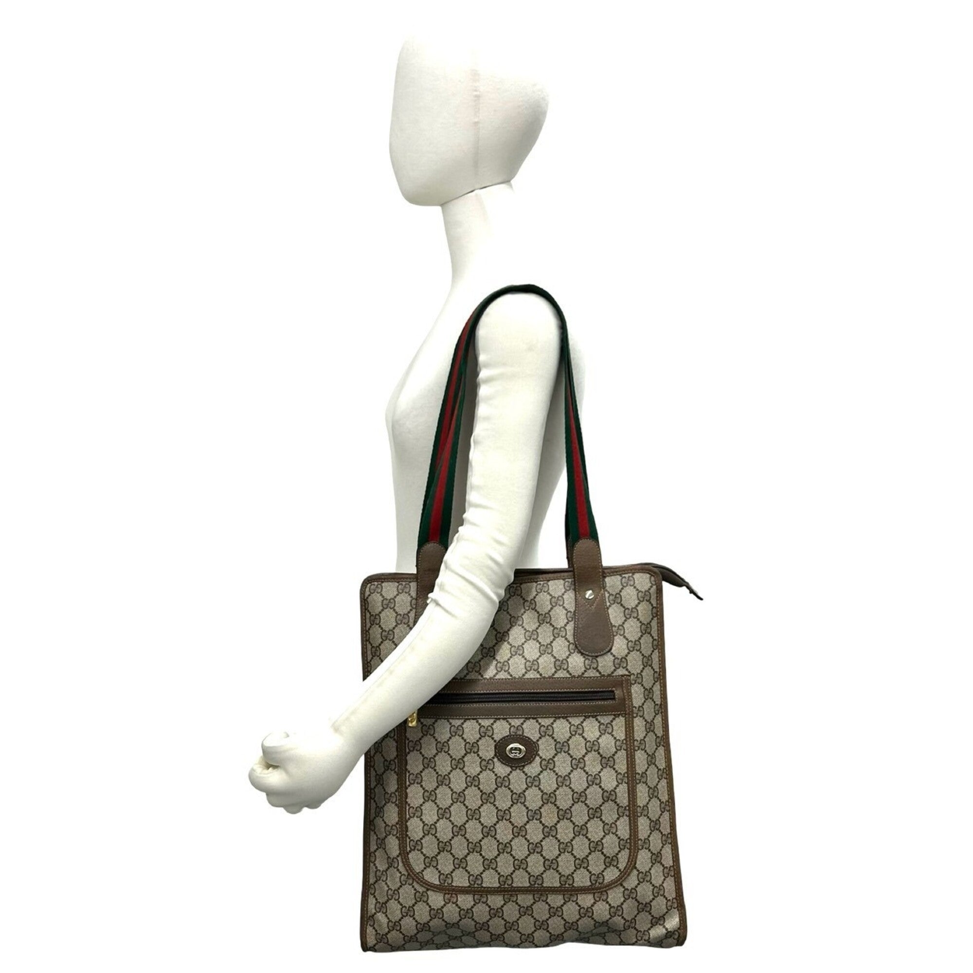 Gucci Brown Green Red Color Pvc Leather Handbag Tote Bag (Pre-Owned)