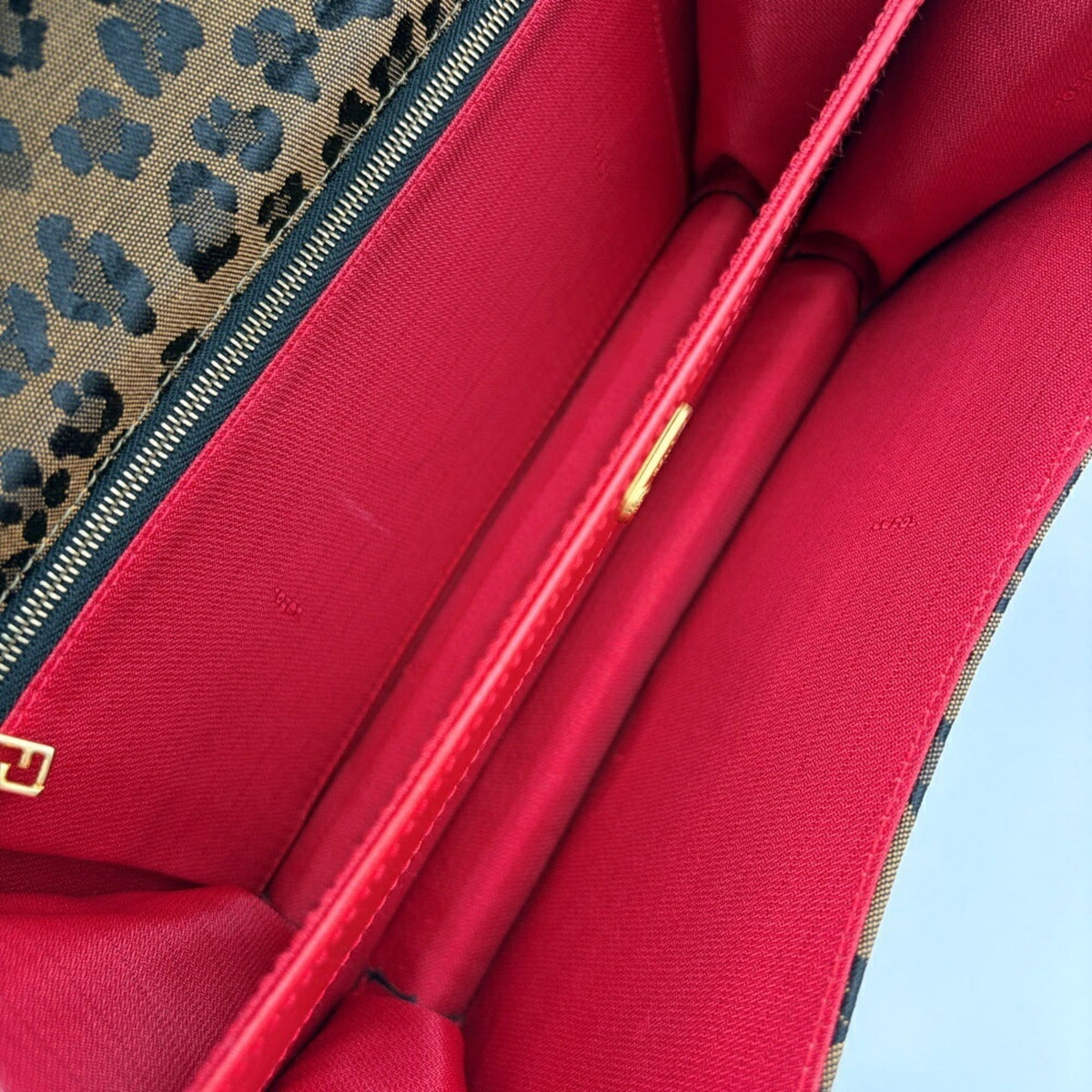 Fendi Black Brown Red Color Canvas Leather Handbag Shoulder Bag (Pre-Owned)