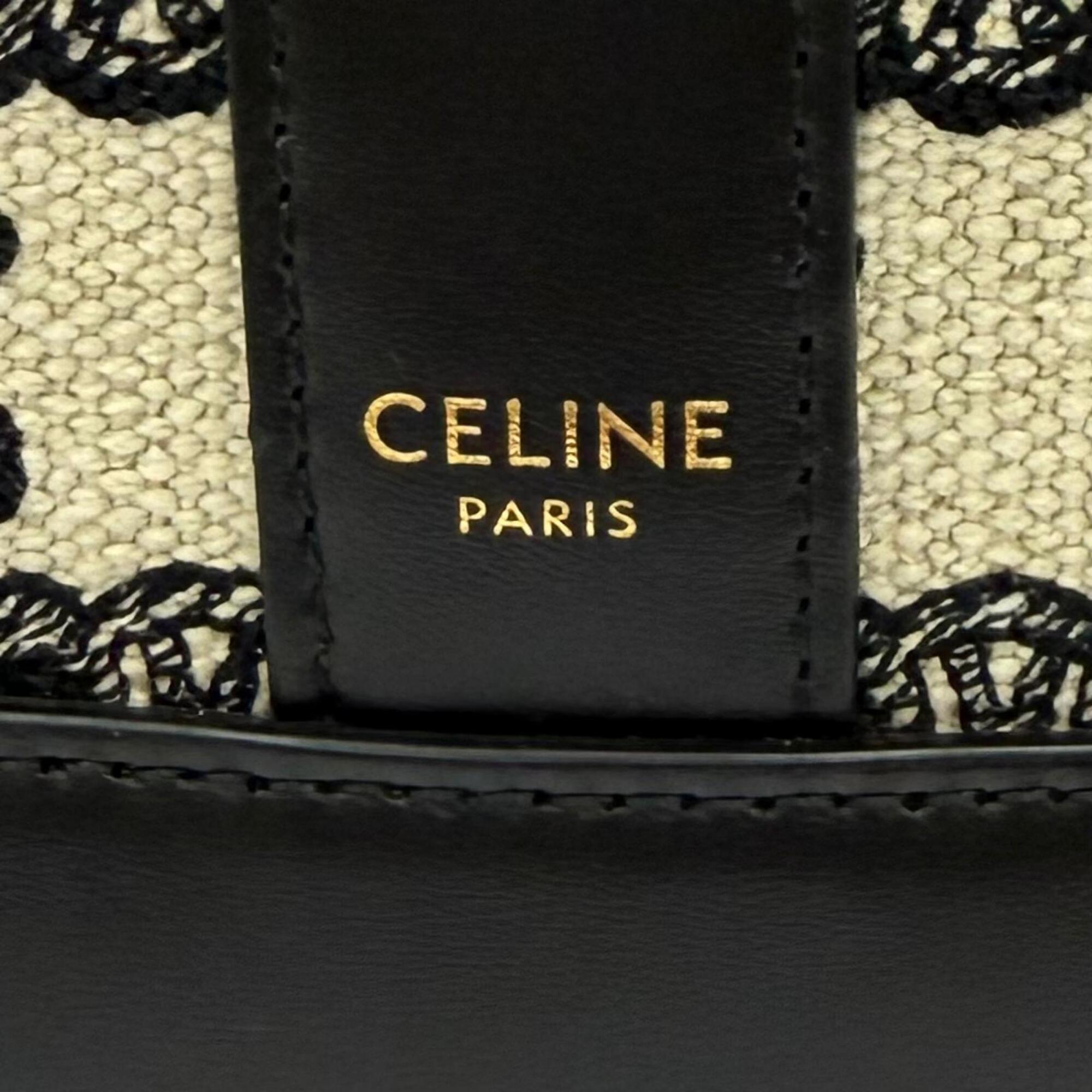 Celine Black Off-White Canvas Leather Shoulder Bag (Pre-Owned)