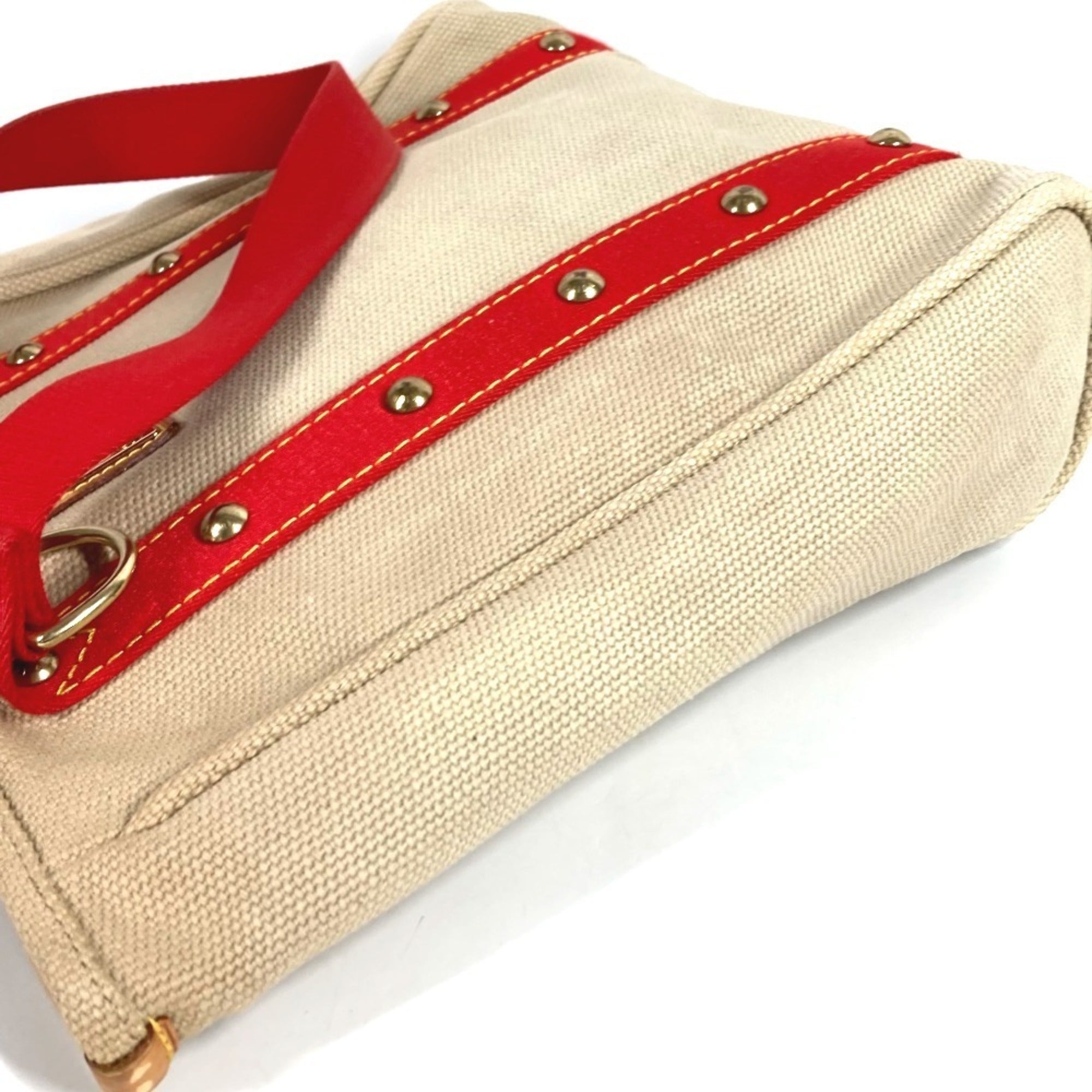 Louis Vuitton Beige Red Color Canvas Shoulder Bag Tote Bag (Pre-Owned)