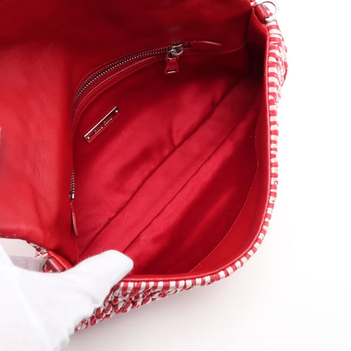Miu Miu Red Color Leather Canvas Shoulder Bag Tote Bag (Pre-Owned)