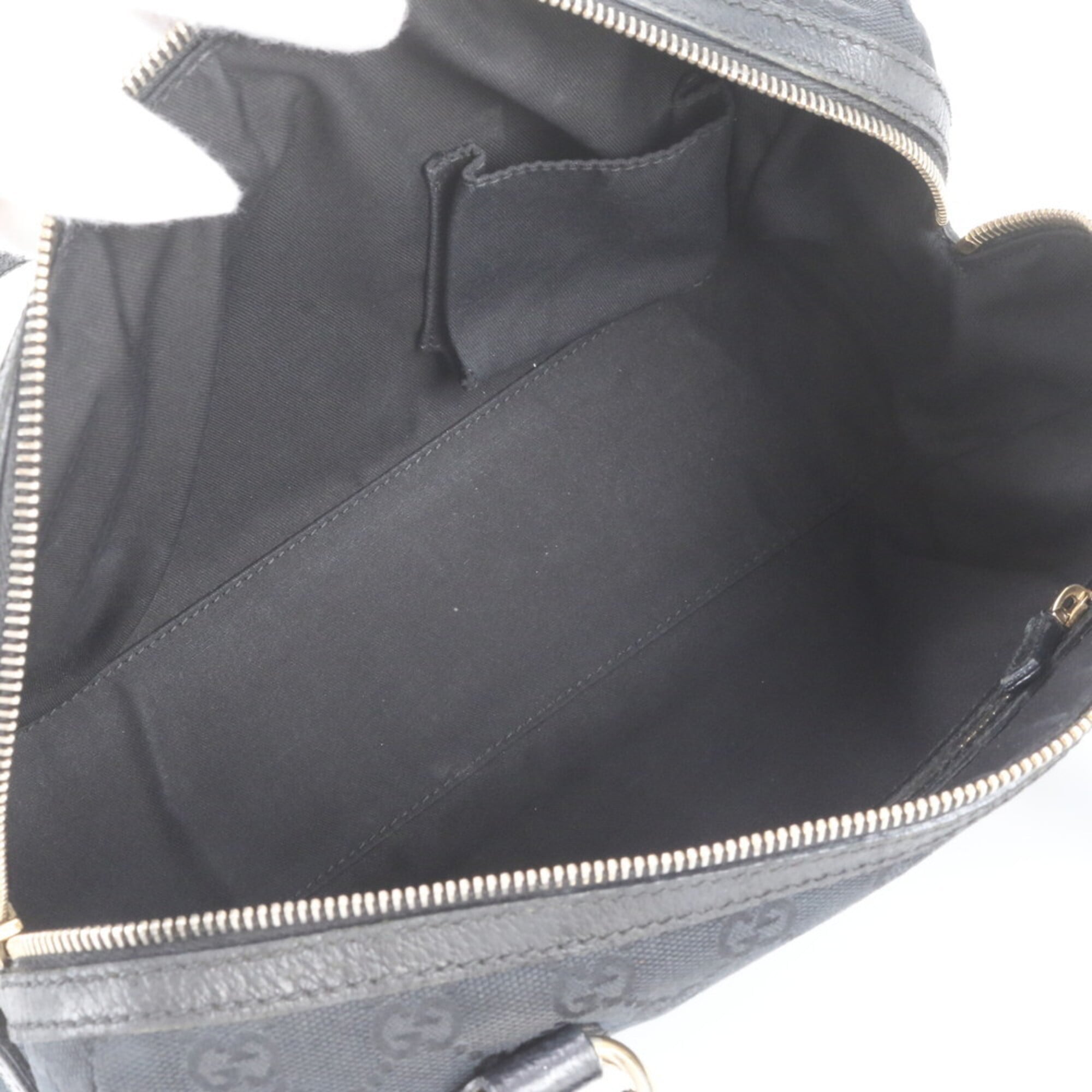 Gucci Black Leather Canvas Boston Bag Shoulder Bag (Pre-Owned)