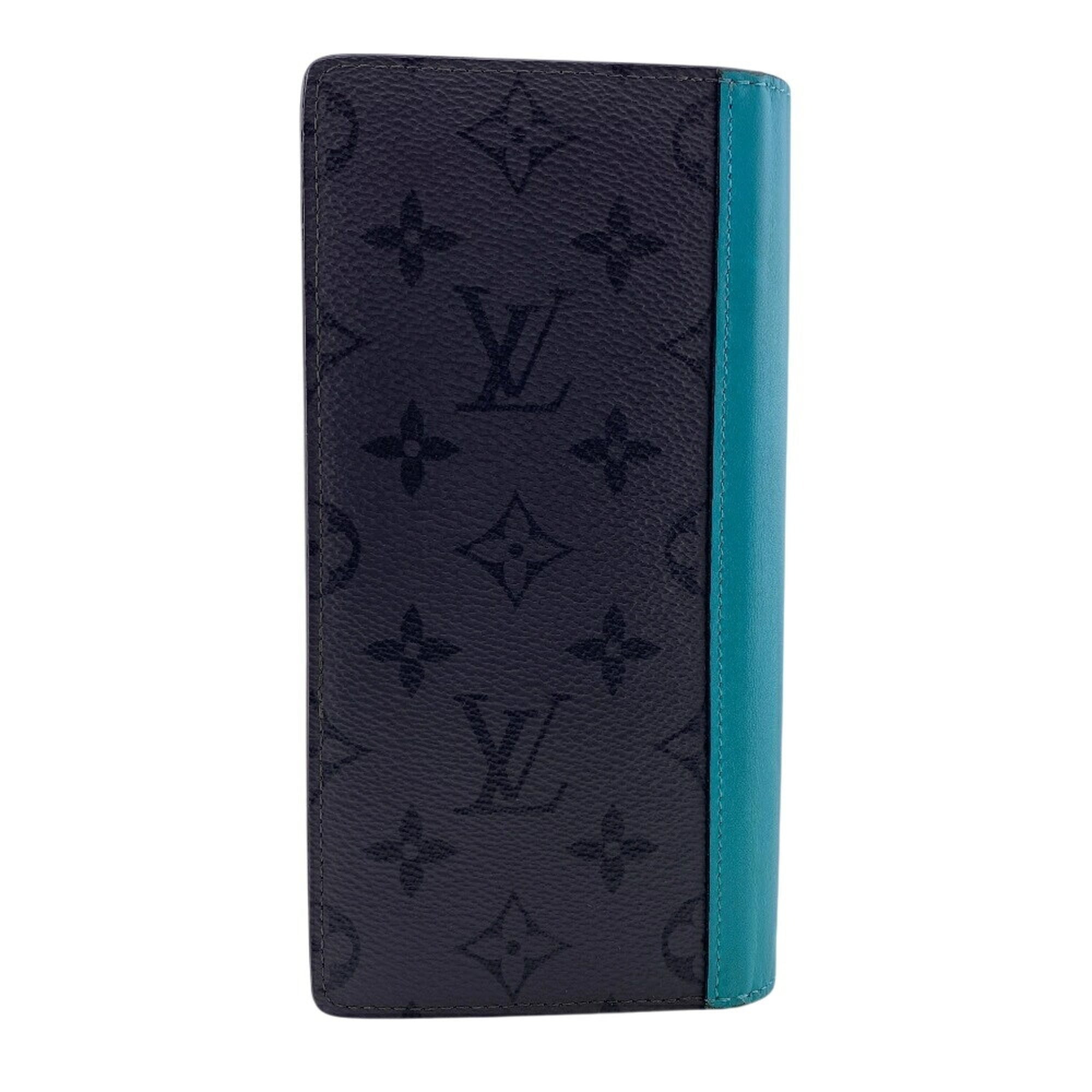Louis Vuitton Monogram Eclipse Black Turquoise Leather Long Wallet (Bi-Fold) (Pre-Owned)
