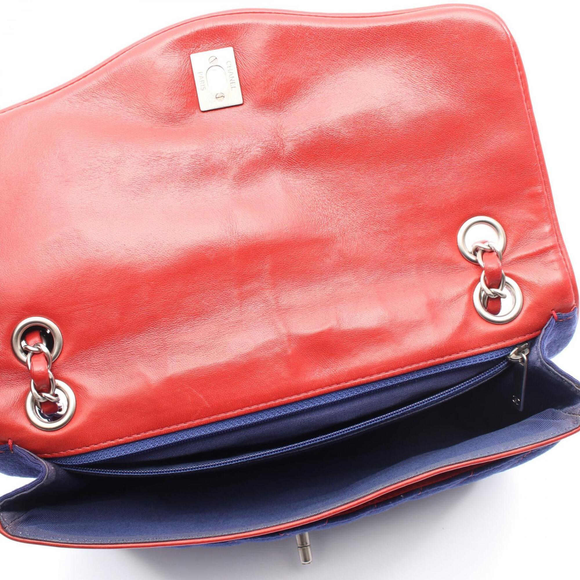 Chanel Navy Red Color Leather Fabric Handbag Shoulder Bag (Pre-Owned)