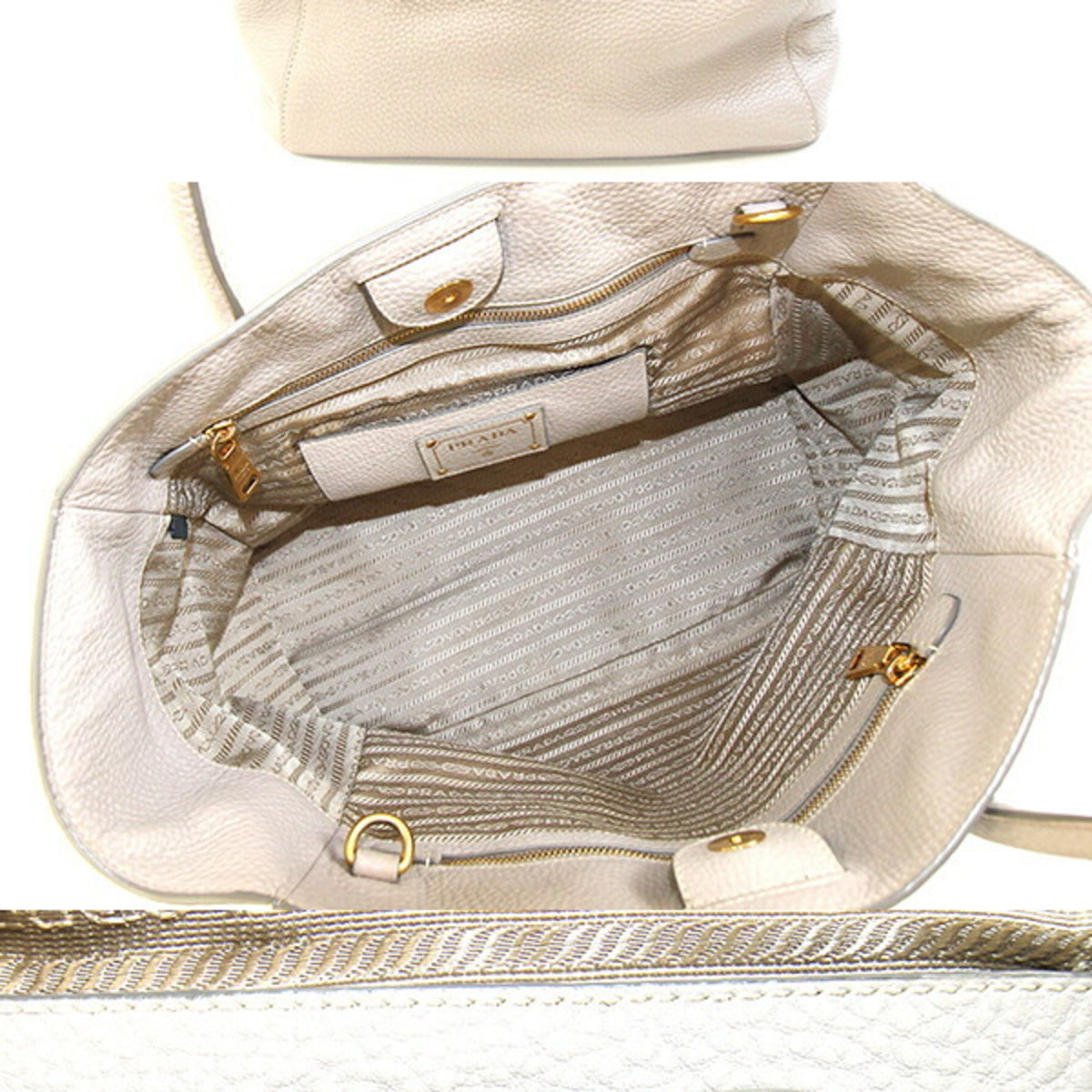 Prada Grayish Leather Handbag Shoulder Bag Tote Bag (Pre-Owned)