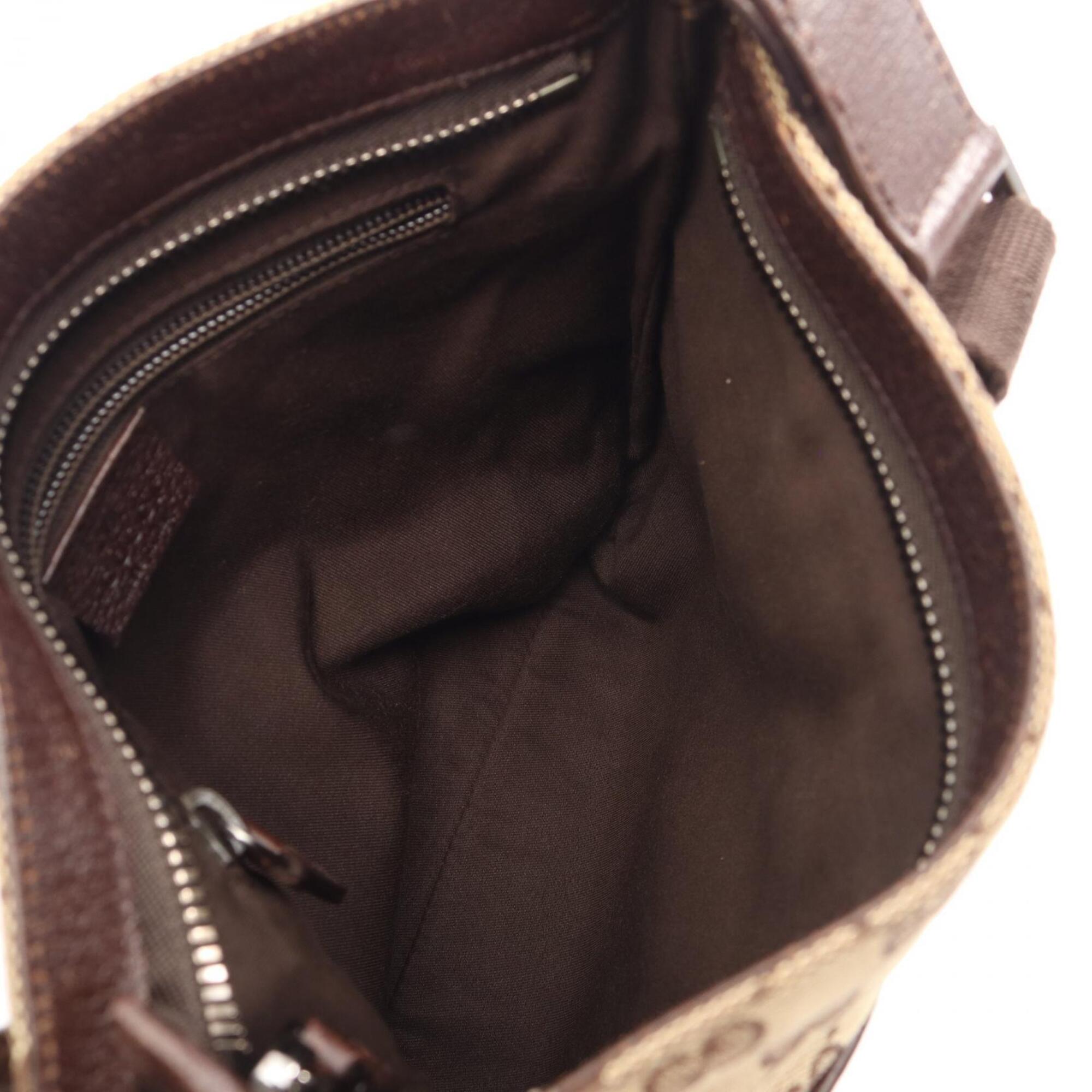 Gucci Beige Brown Canvas Leather Handbag Shoulder Bag (Pre-Owned)