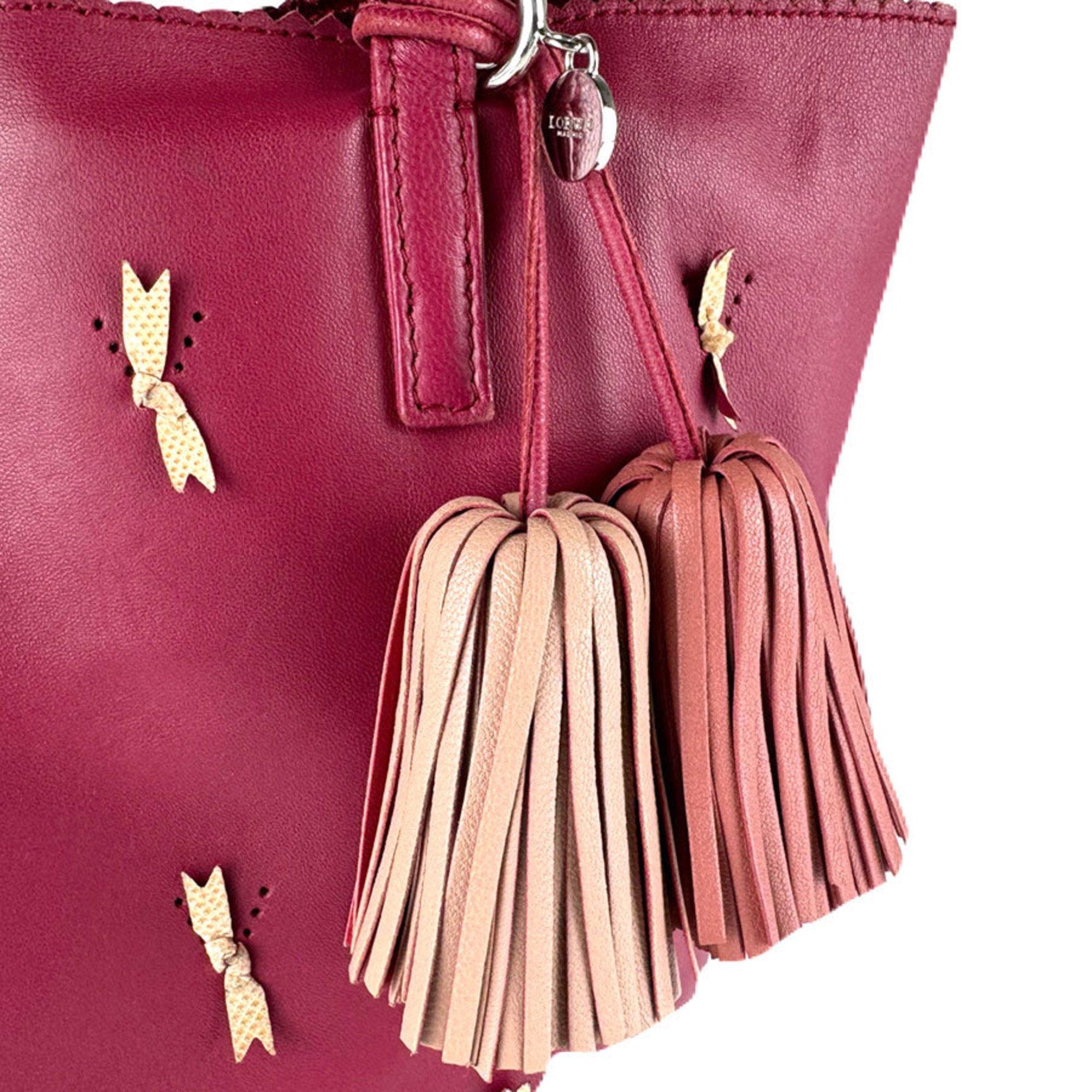 Loewe Red Color Wine Leather Handbag Tote Bag (Pre-Owned)