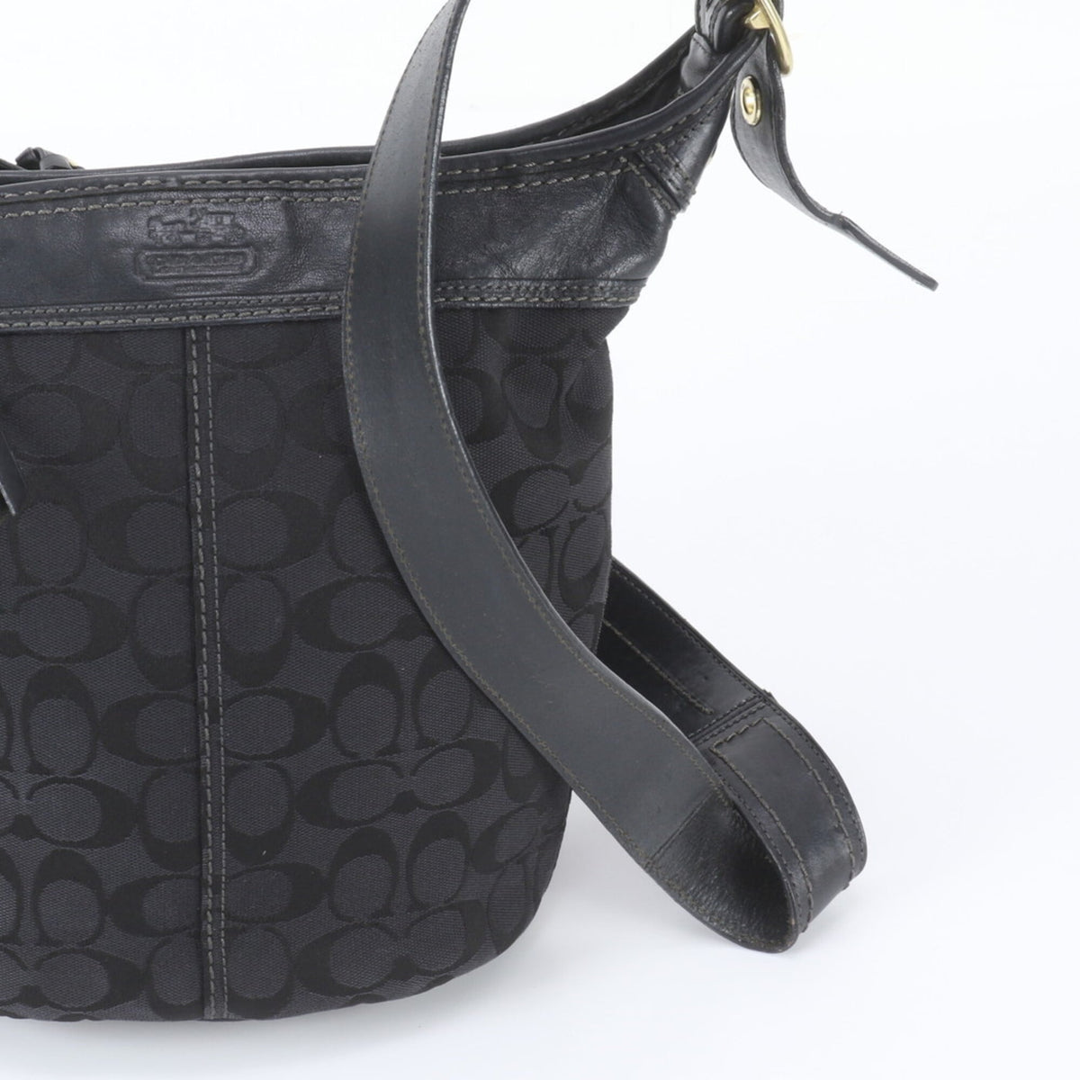 Coach Black Leather Canvas Handbag Shoulder Bag Tote Bag (Pre-Owned)