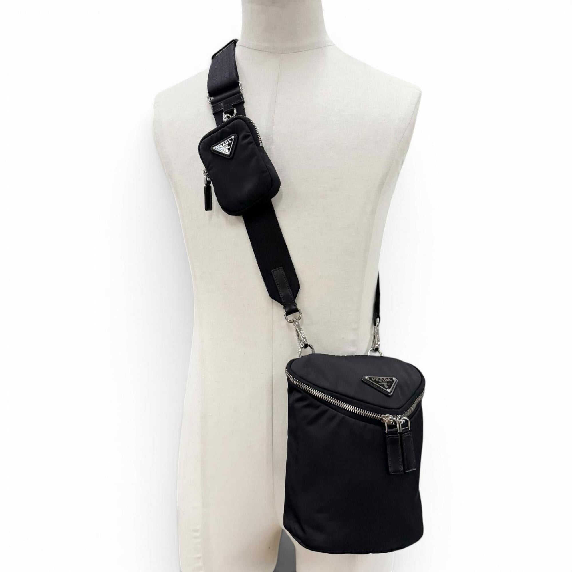 Prada Black Nylon Leather Pouch Shoulder Bag (Pre-Owned)