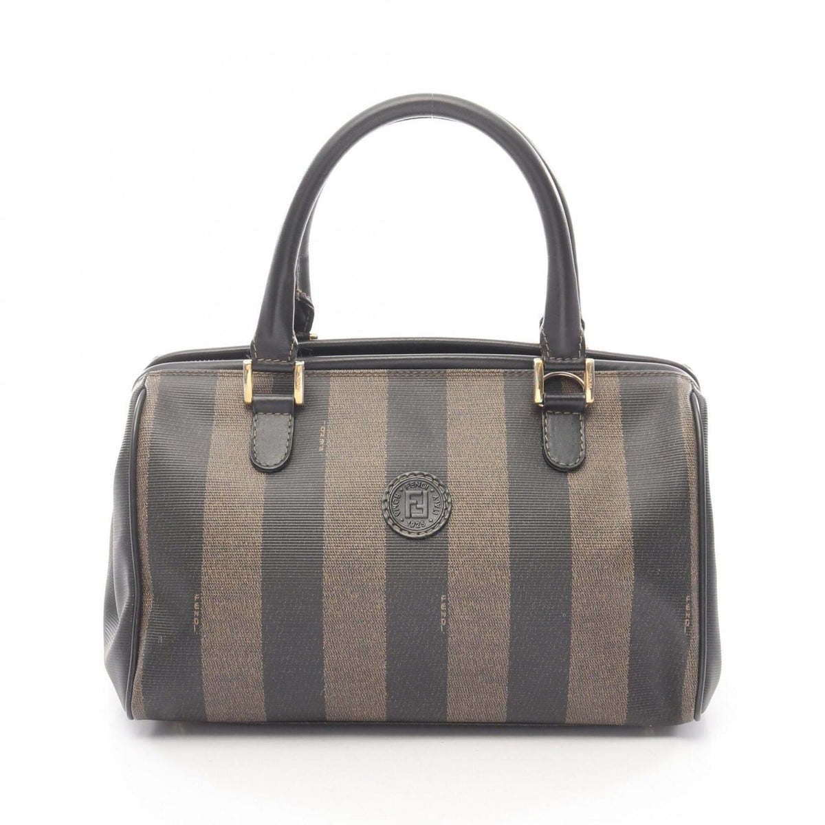 Fendi Black Brown Coated Canvas Pvc Leather Handbag Tote Bag (Pre-Owned)