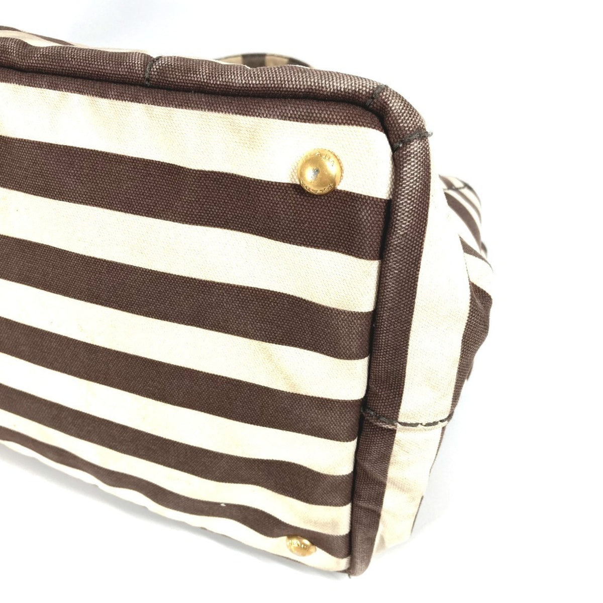 Prada Brown White Canvas Handbag Tote Bag (Pre-Owned)