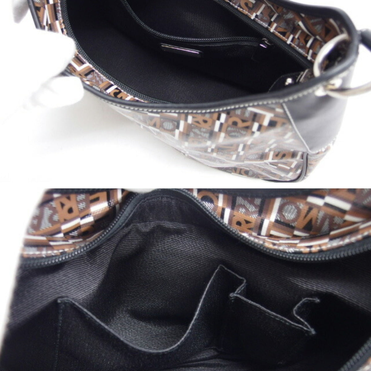 Salvatore Ferragamo Black Dark Brown Multi-Color Coated Canvas Leather Shoulder Bag (Pre-Owned)