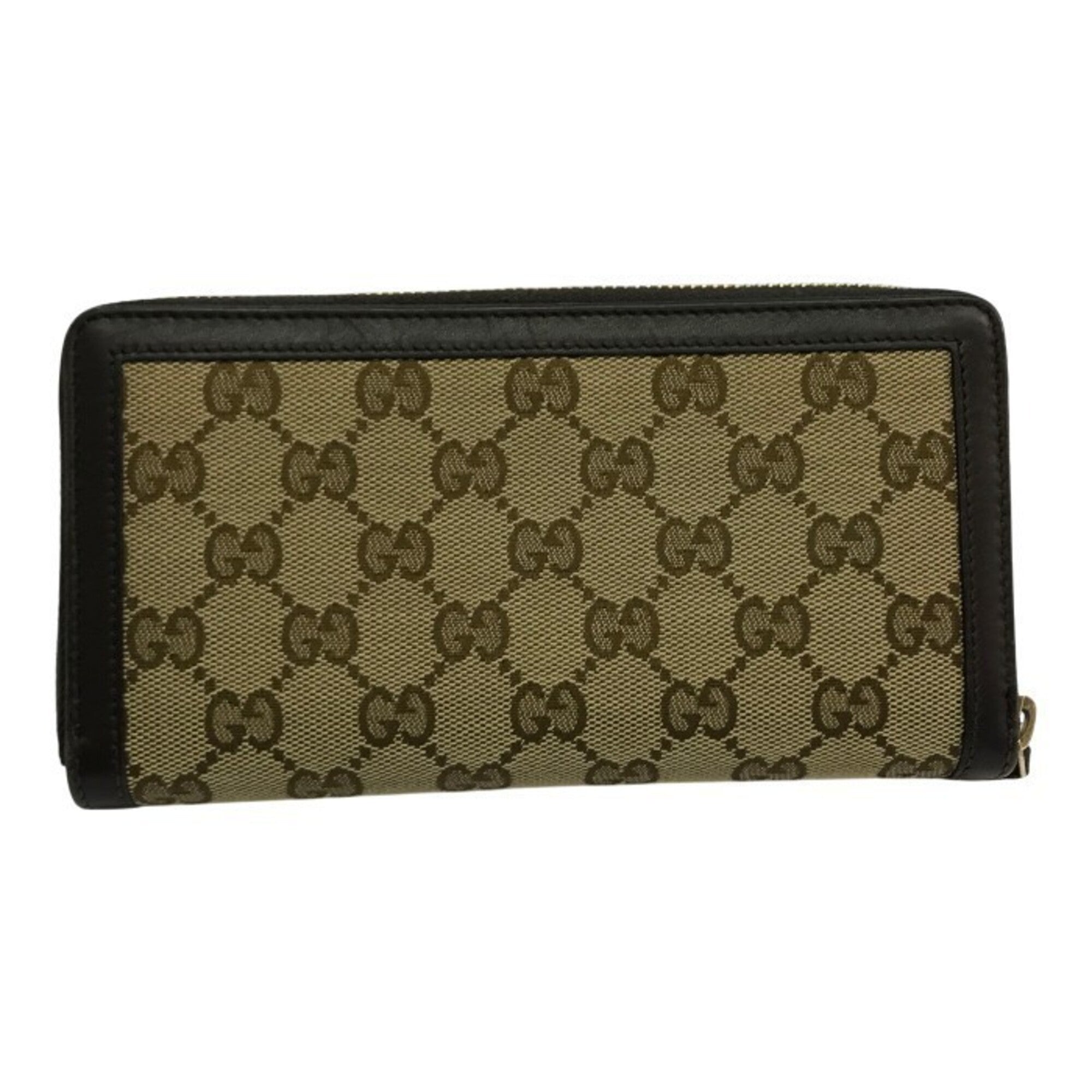 Gucci Beige Brown Gg Canvas Leather Long Wallet (Bi-Fold) (Pre-Owned)