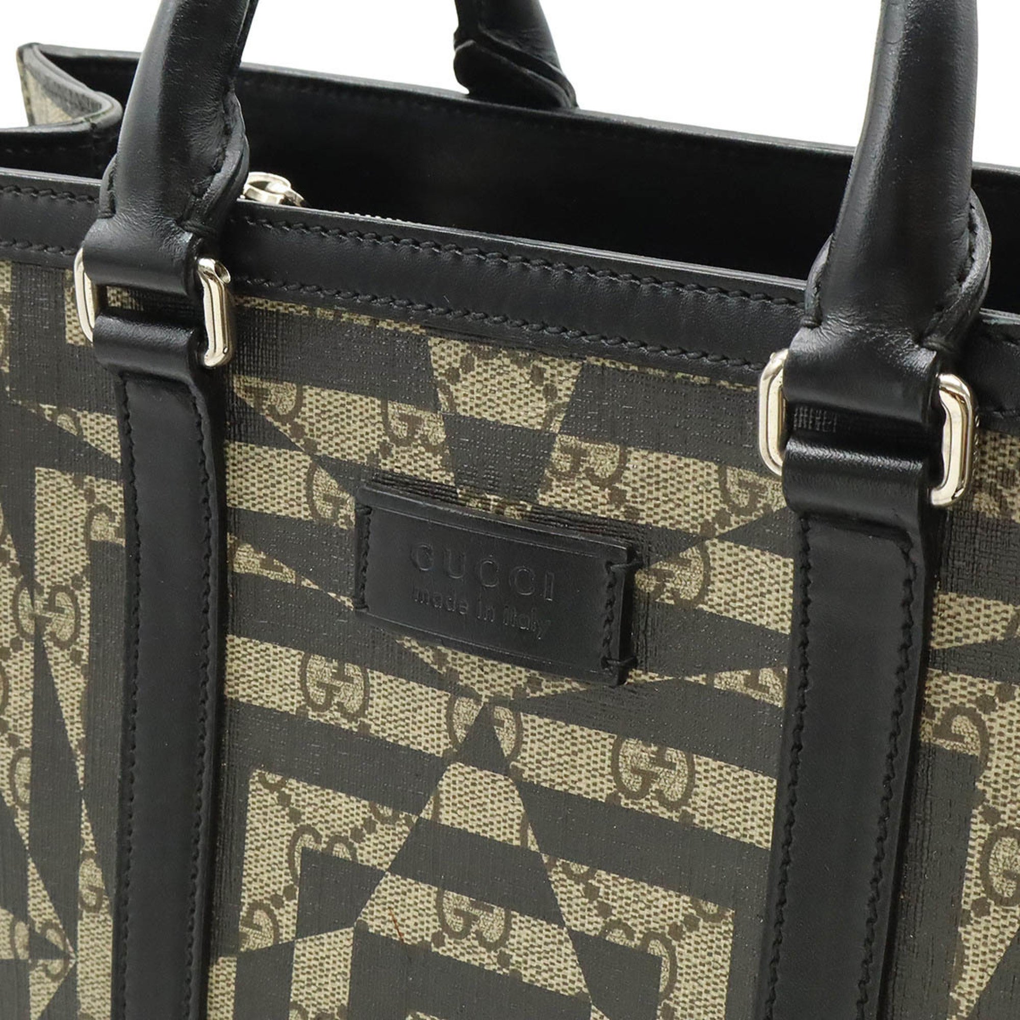 Gucci Beige Black Pvc Leather Shoulder Bag Tote Bag (Pre-Owned)