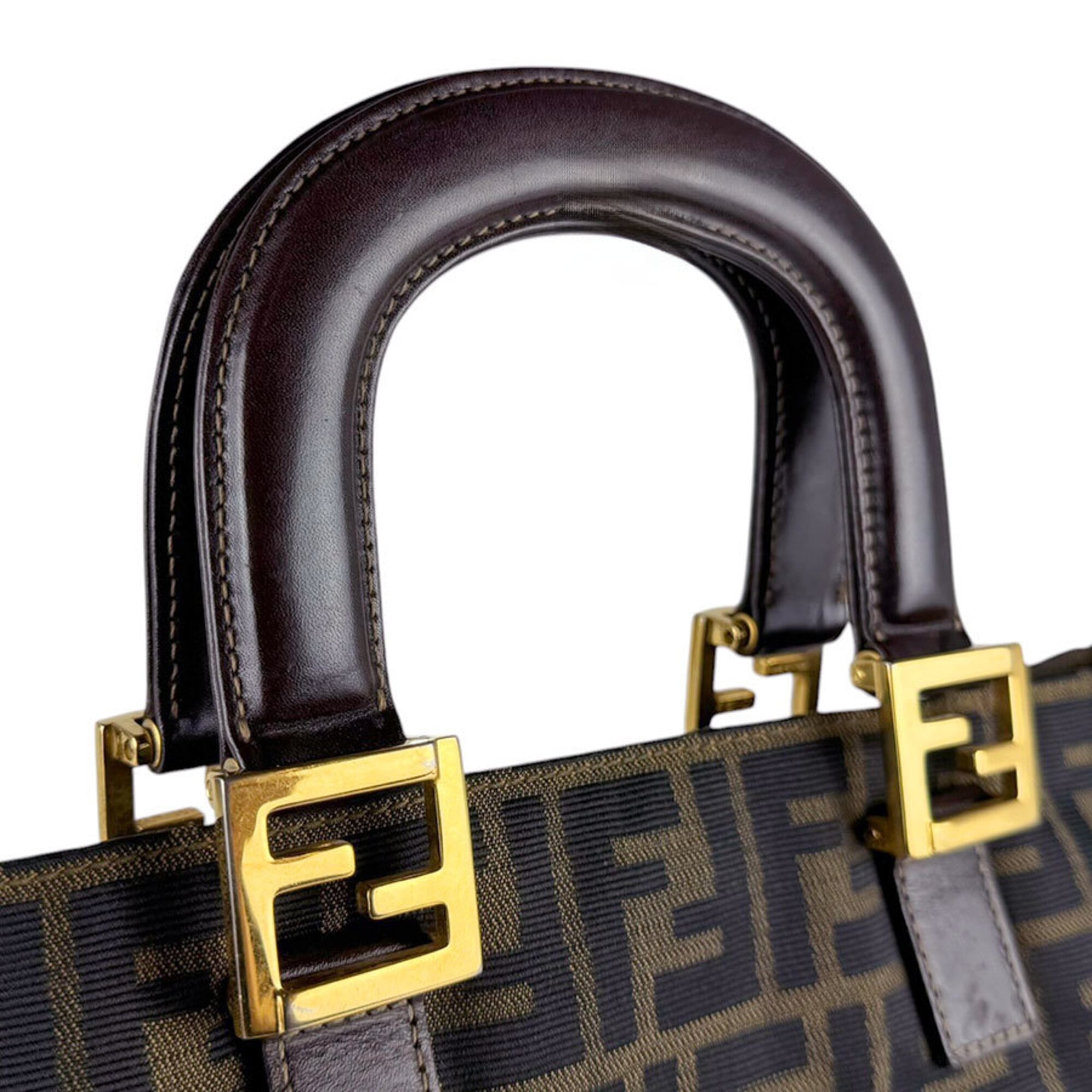 Fendi Brown Nylon Canvas Leather Handbag (Pre-Owned)