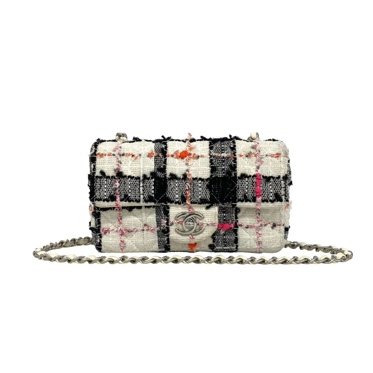 Chanel Black Orange Pink White Tweed Leather Shoulder Bag (Pre-Owned)
