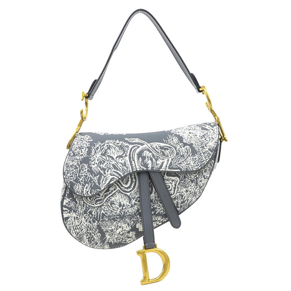 Christian Dior Gray Off-White Canvas Leather Shoulder Bag (Pre-Owned)