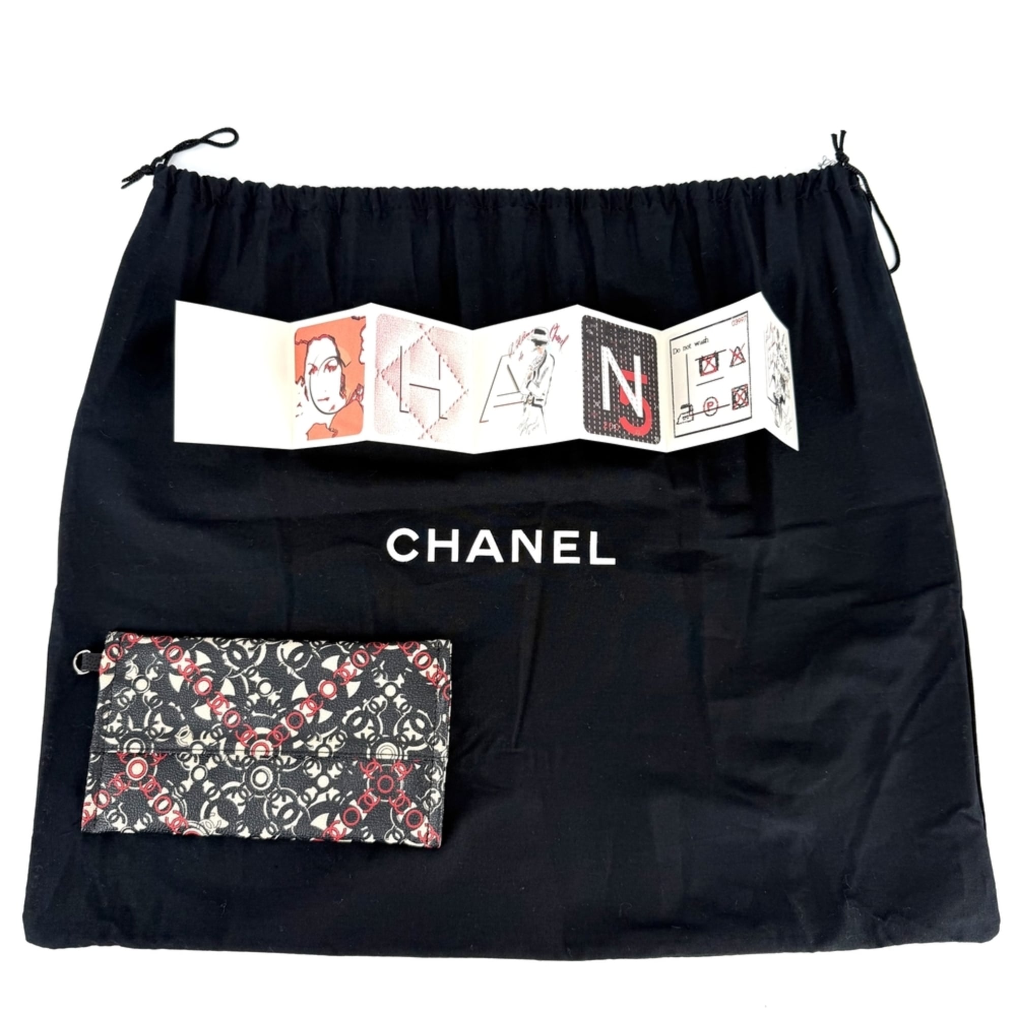 Chanel Black Red Color Coated Canvas Pvc Leather Handbag Pouch Tote Bag (Pre-Owned)