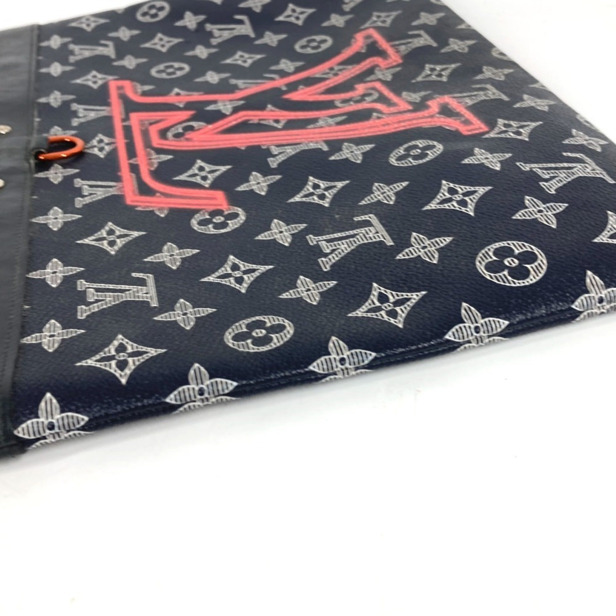 Louis Vuitton Navy Red Color Monogram Clutch Bag Handbag Pochette Pouch (Pre-Owned)