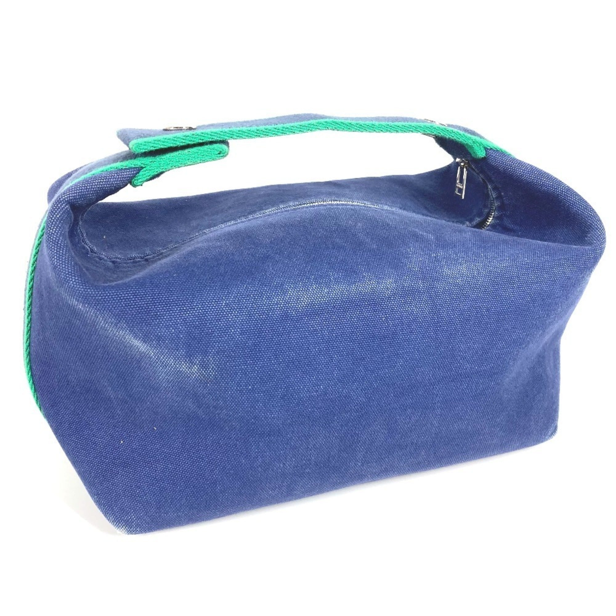 Hermes Blue Green Cotton Handbag Pouch Vanity Bag (Pre-Owned)