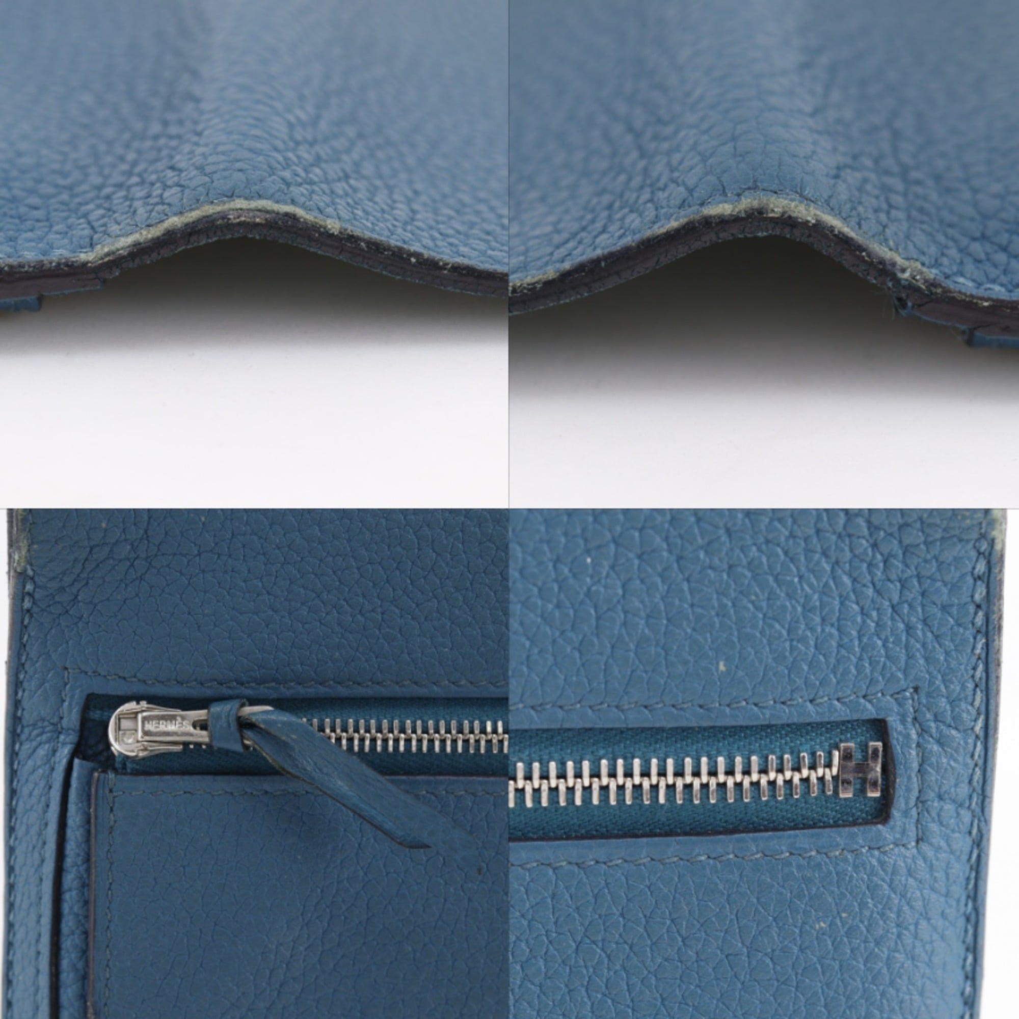 Hermes Dogon Blue Taurillon Clemence Leather Long Wallet (Bi-Fold) (Pre-Owned)