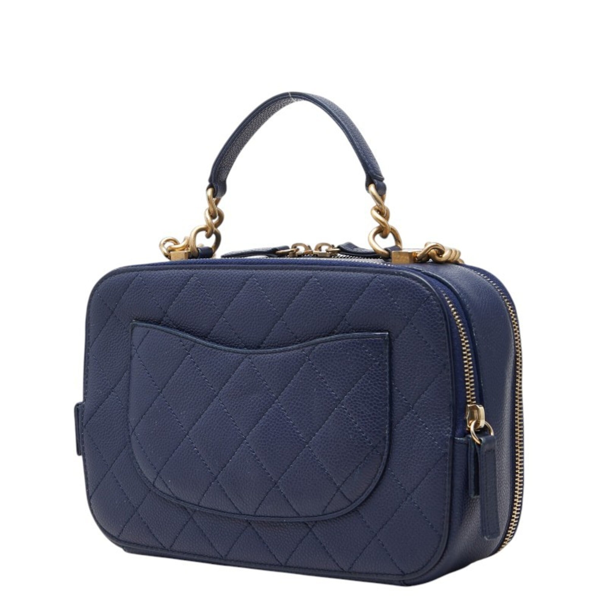 Chanel Navy Grained Calfskin Shoulder Bag Vanity Bag (Pre-Owned)