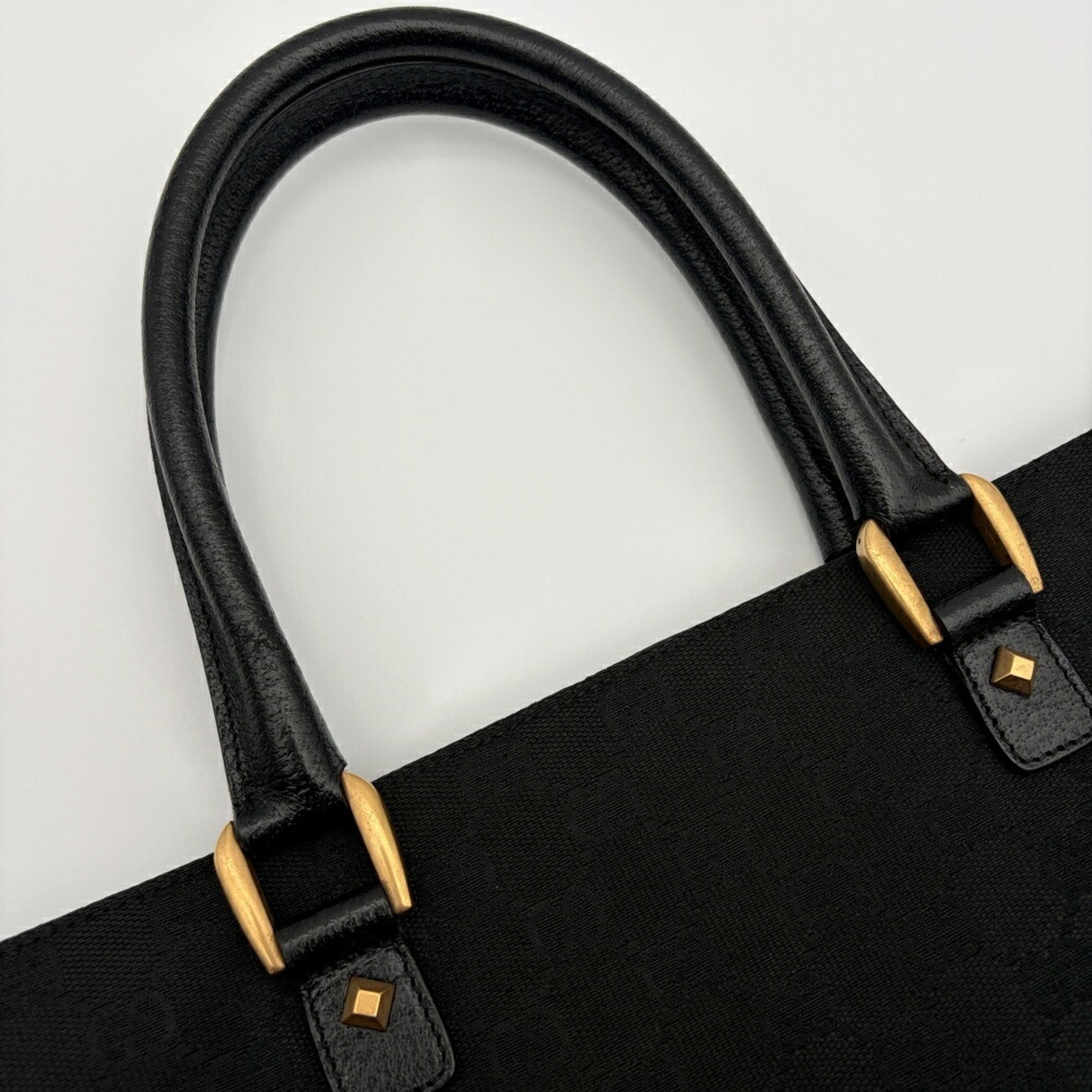 Gucci Black Gg Canvas Leather Tote Bag (Pre-Owned)