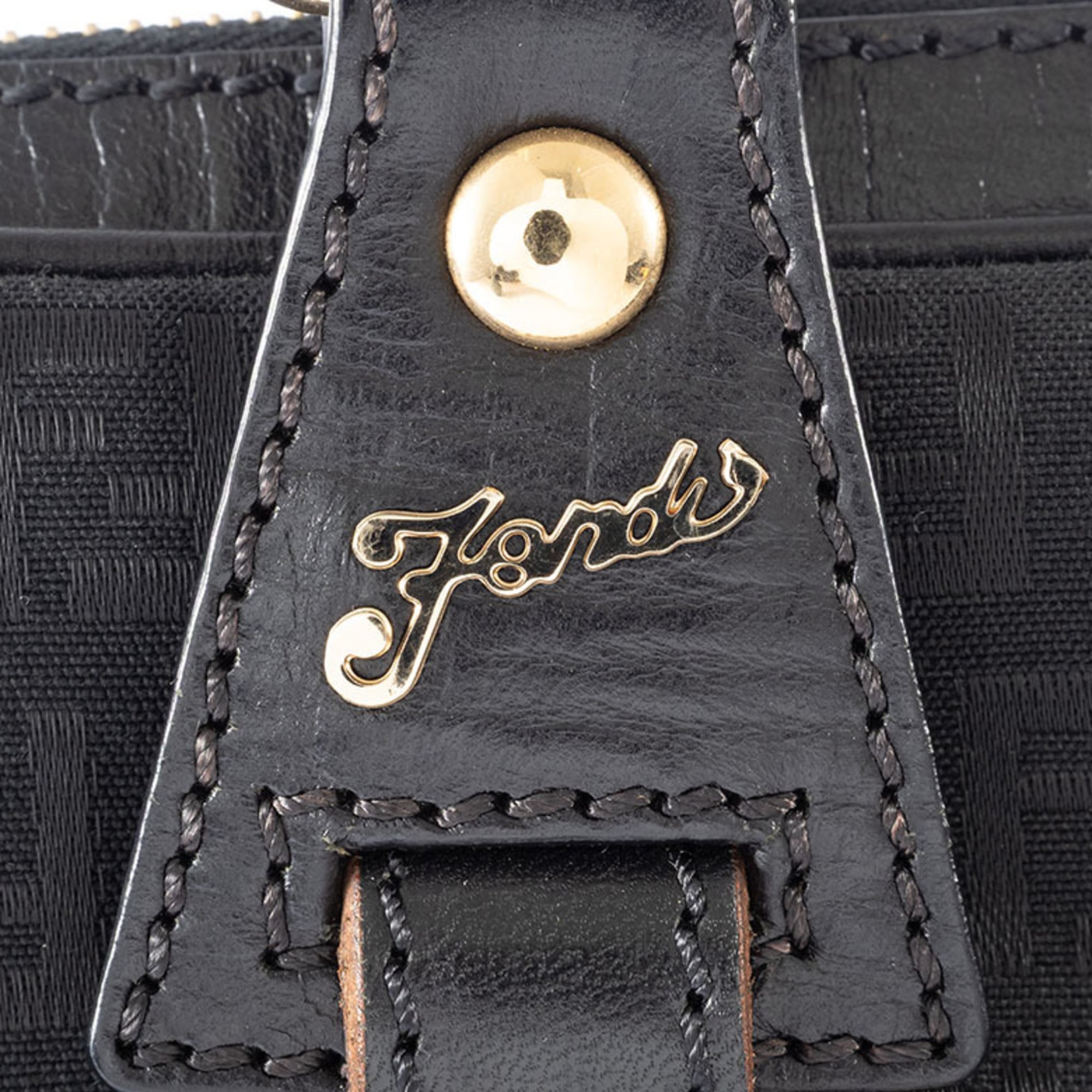 Fendi Zucca Black Canvas Leather Handbag (Pre-Owned)