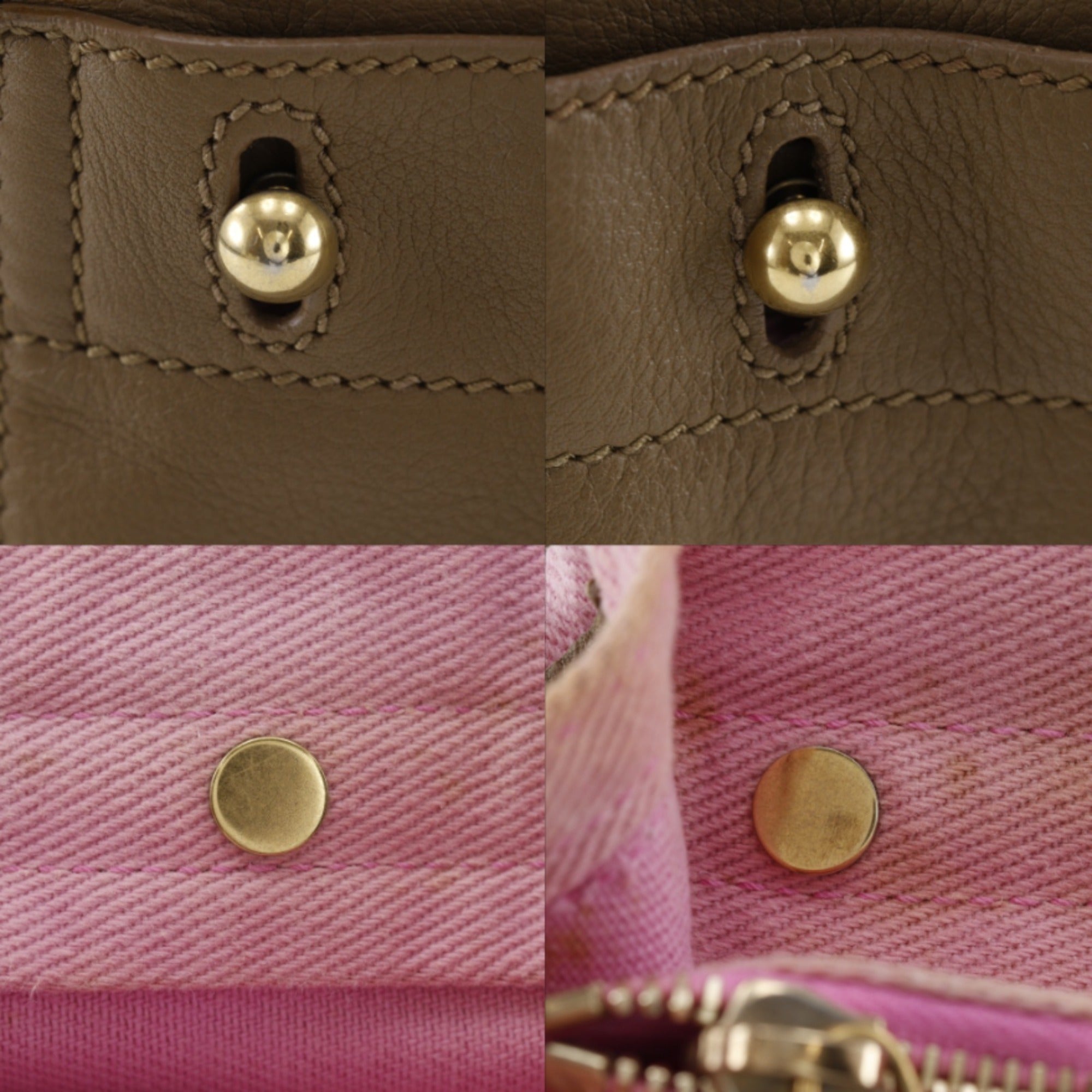 Yves Saint Laurent Brown Pink Leather Canvas Handbag (Pre-Owned)