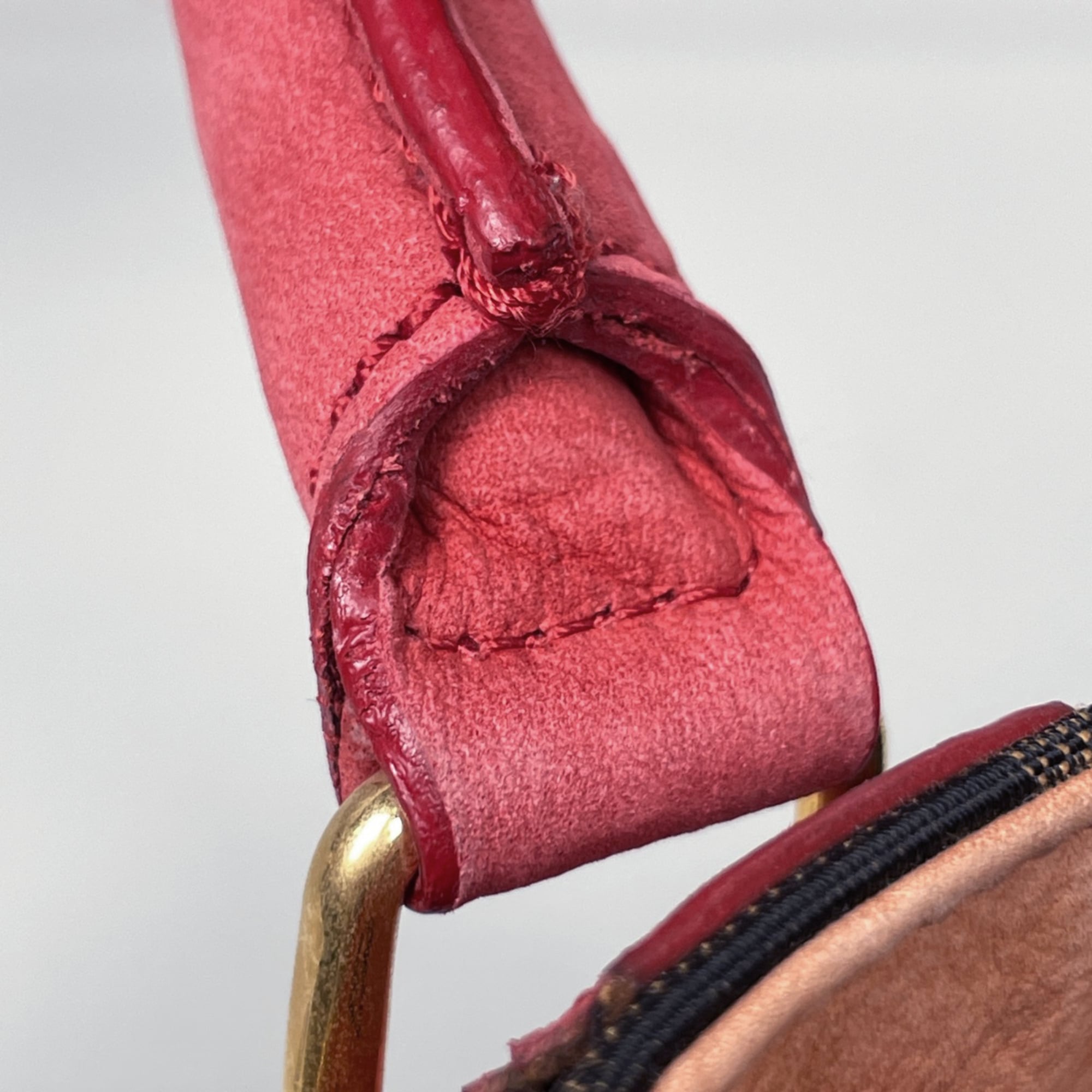 Fendi Brown Red Color Canvas Leather Handbag (Pre-Owned)