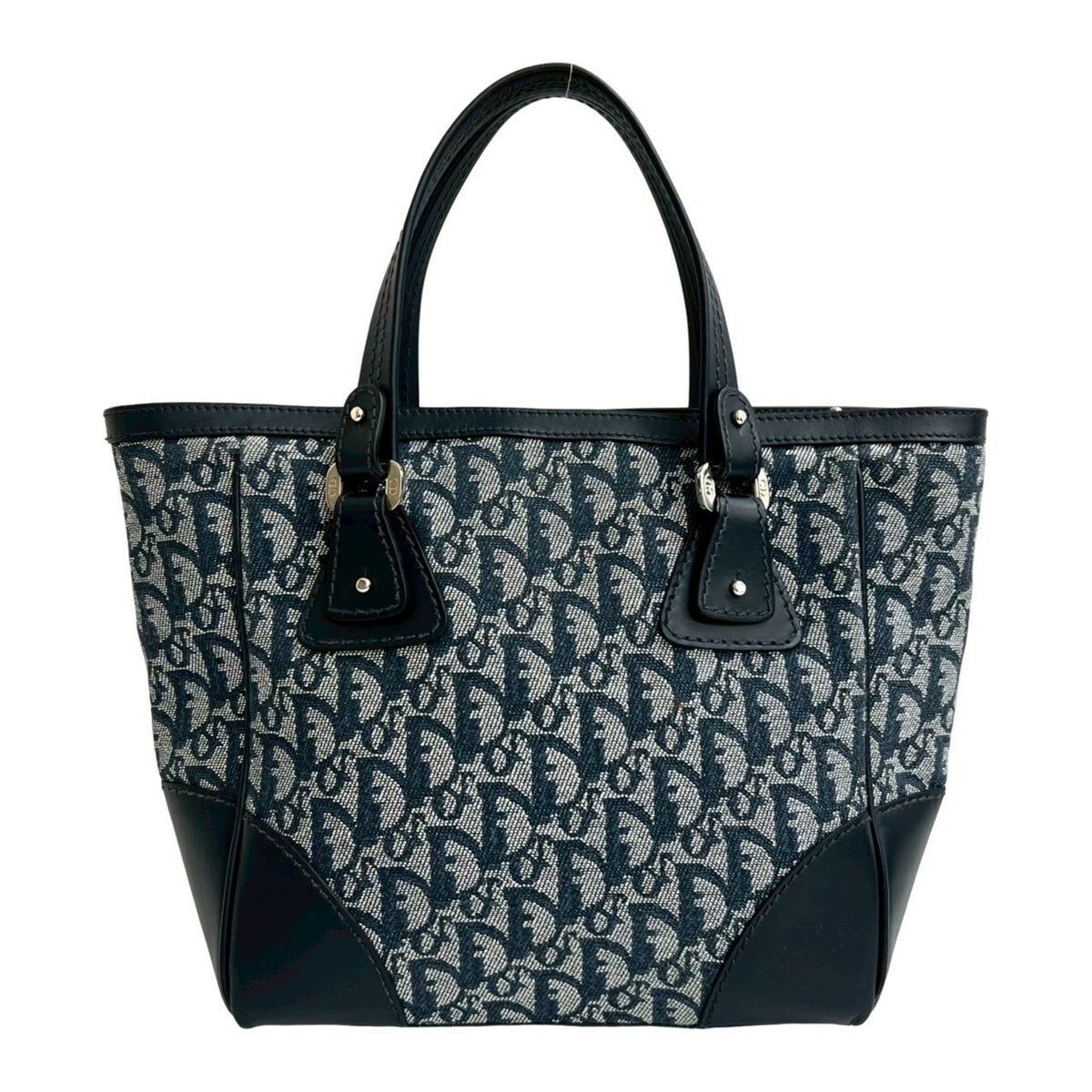 Christian Dior Navy Canvas Leather Handbag Tote Bag (Pre-Owned)