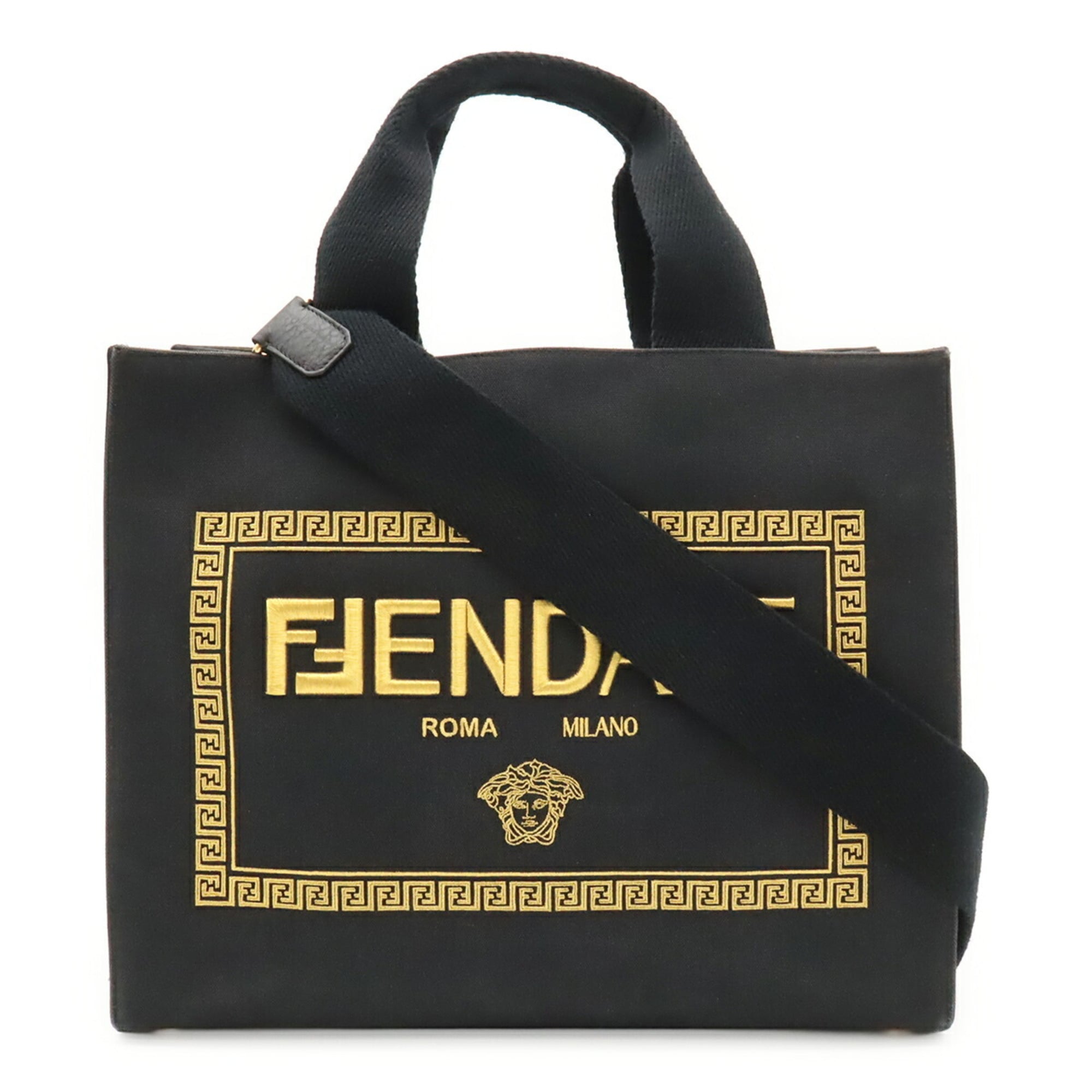 Fendi Black Gold Canvas Shoulder Bag Tote Bag (Pre-Owned)