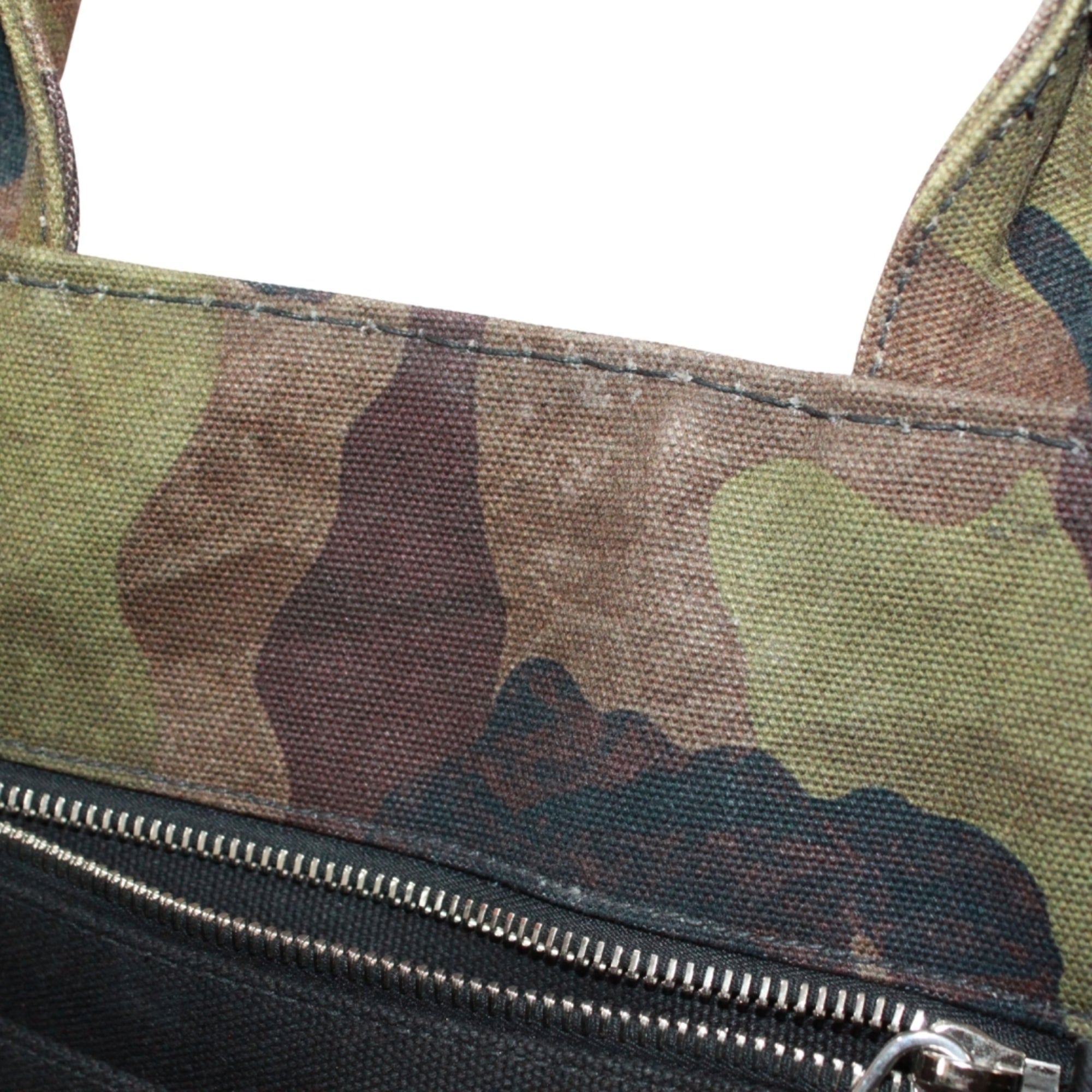 Prada Black Brown Khaki Canvas Handbag (Pre-Owned)